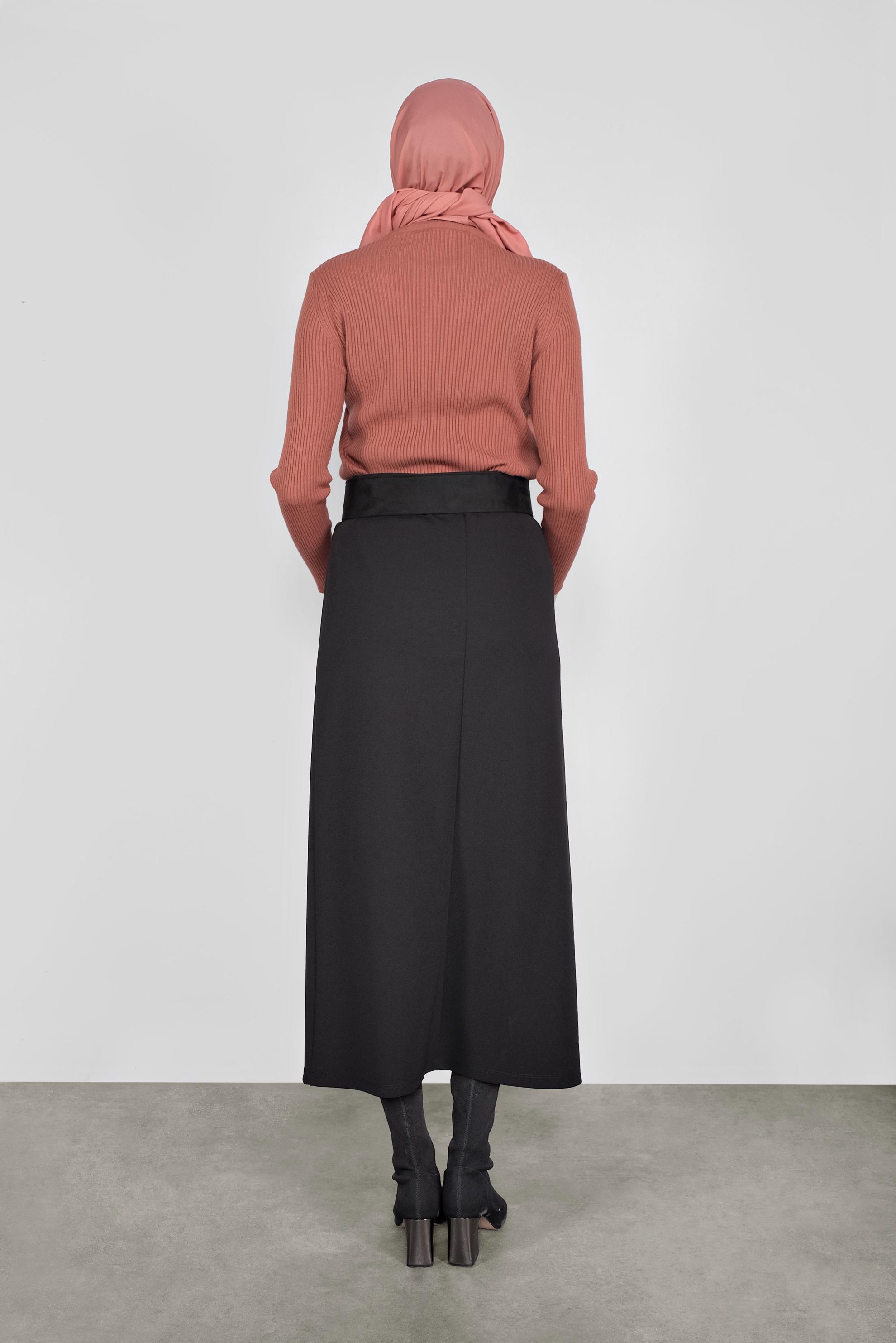 Tesettür giyim SİYAH BELİ LASTİKLİ KALEM ETEK 60130 