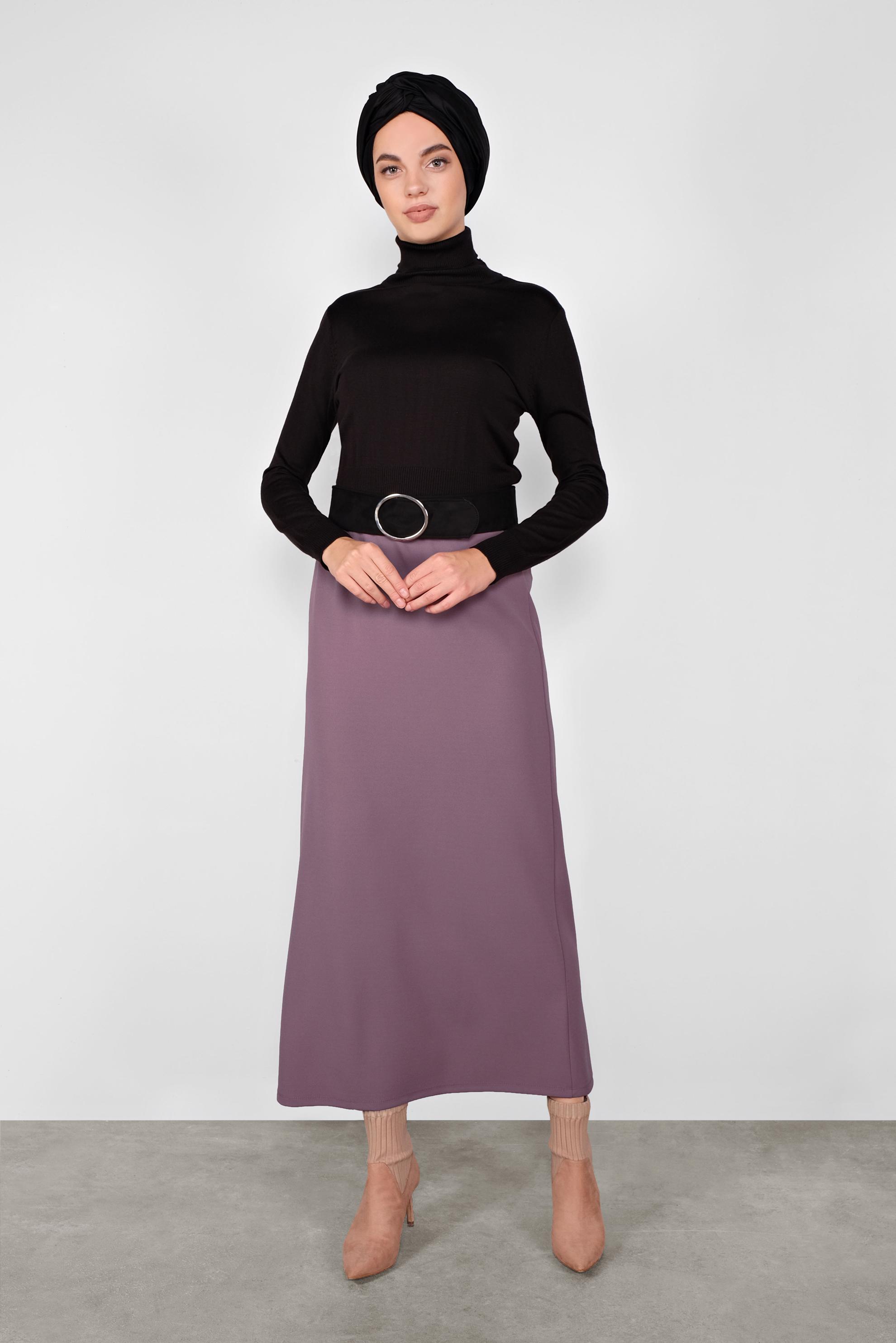 Tesettür giyim MOR BELİ LASTİKLİ KALEM ETEK 60130 