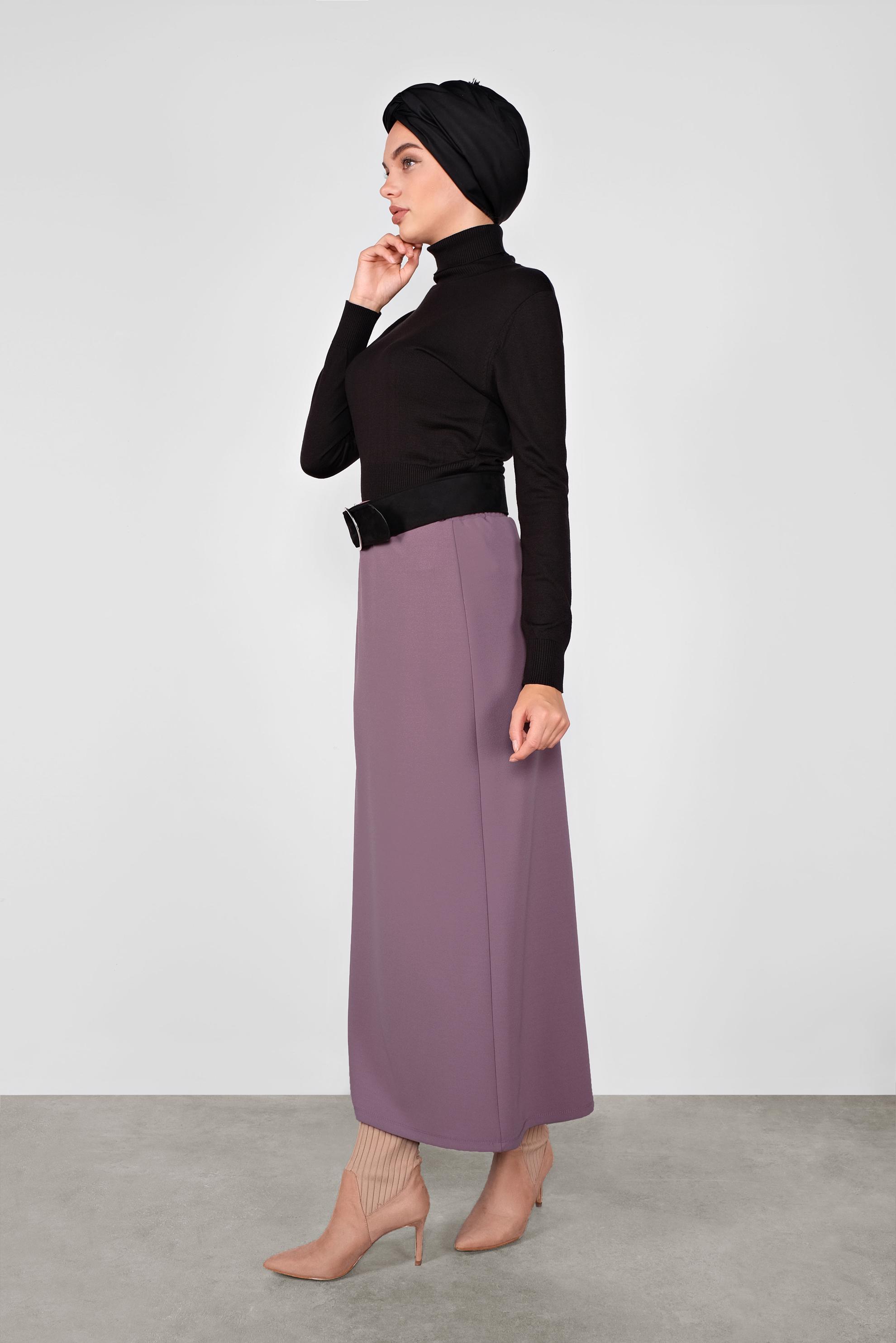 Tesettür giyim MOR BELİ LASTİKLİ KALEM ETEK 60130 