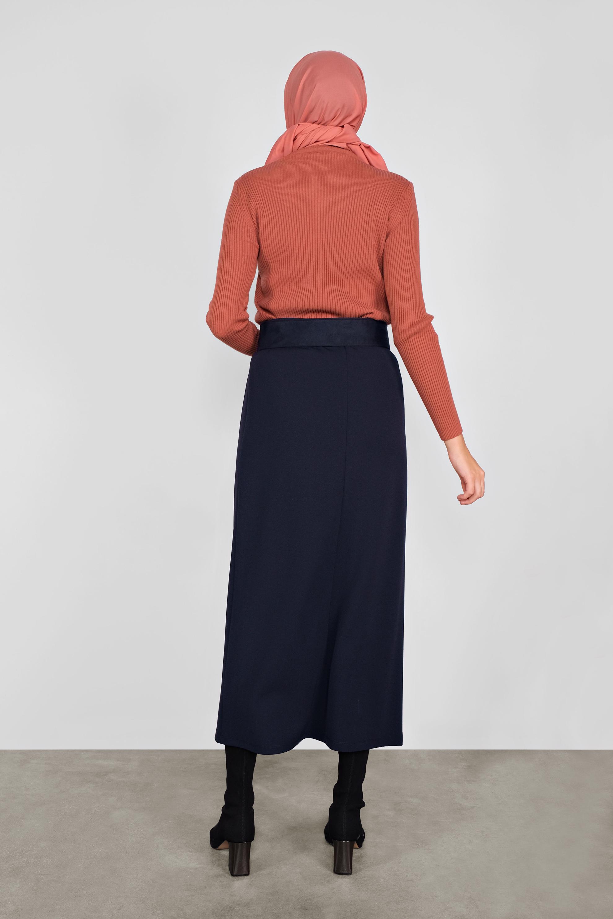 Tesettür giyim LACİVERT BELİ LASTİKLİ KALEM ETEK 60130 