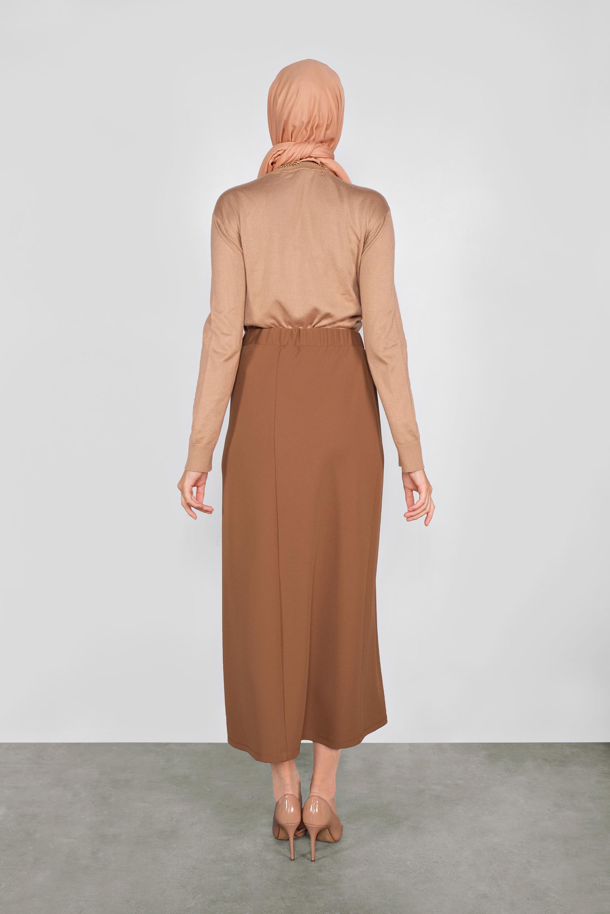 Tesettür giyim KAHVE BELİ LASTİKLİ KALEM ETEK 60130 