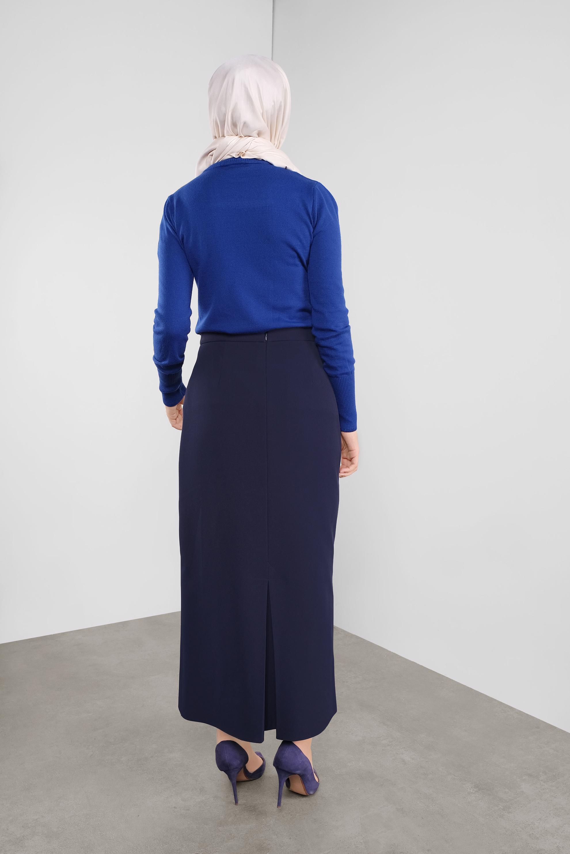 Tesettür giyim LACİVERT GİZLİ YIRTMAÇLI YÜKSEK BEL ETEK 60131 