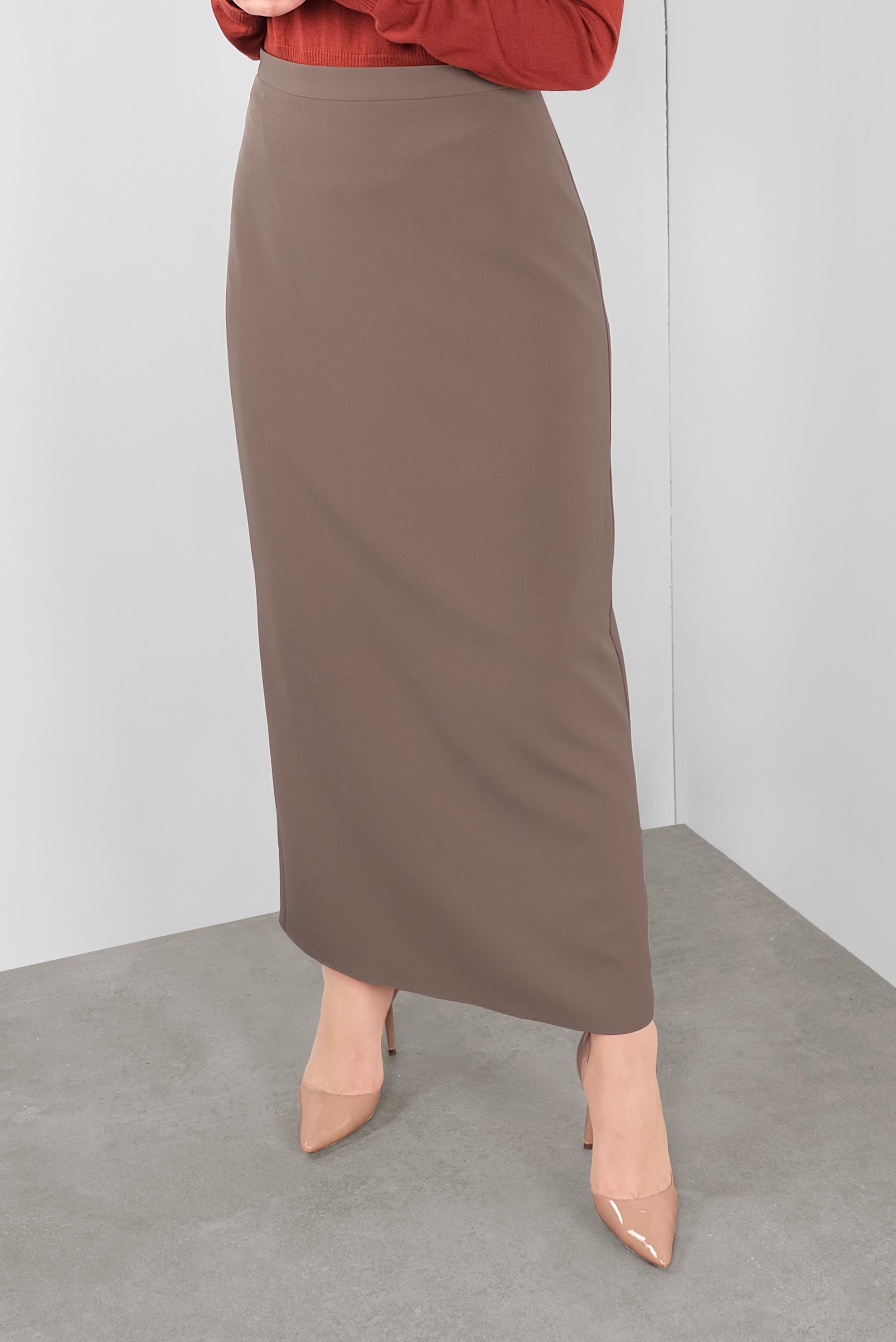 Tesettür giyim VİZON GİZLİ YIRTMAÇLI YÜKSEK BEL ETEK 60131 