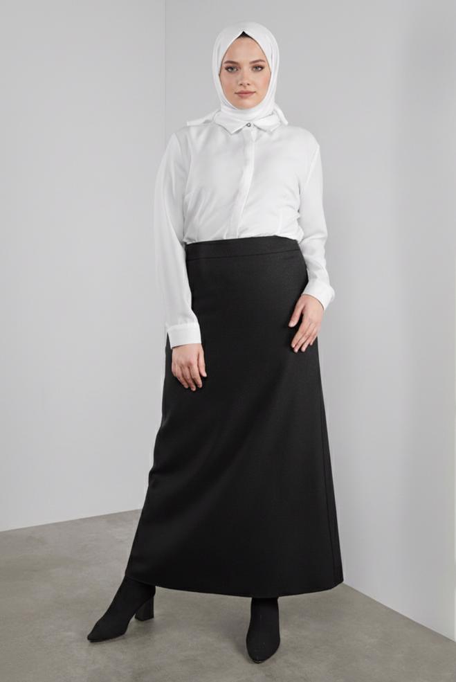 Vêtements hijab NOIR JUPE A COUPE ZIPPÉE 60132 - ALVİNA