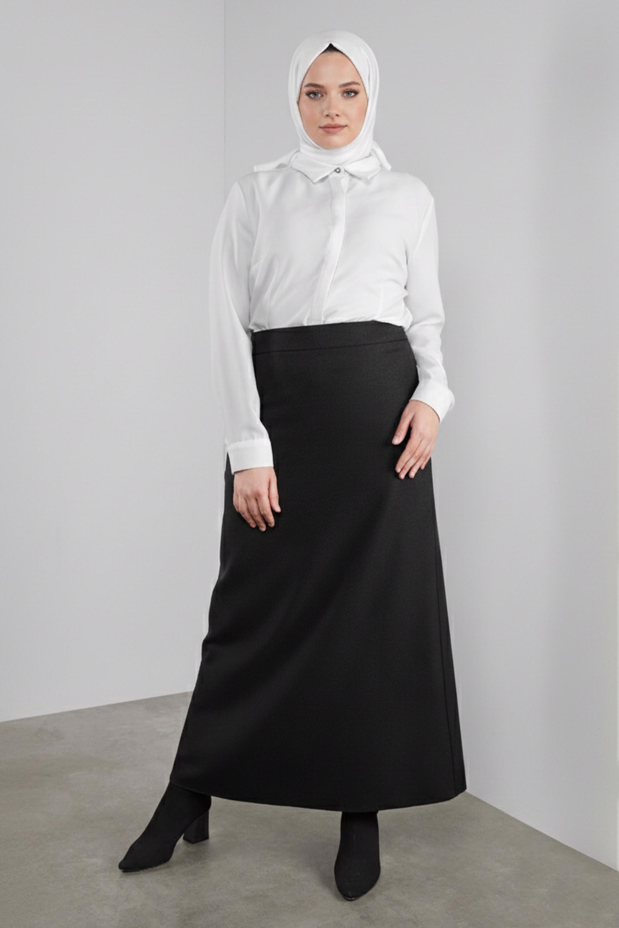 Tesettür giyim SİYAH FERMUARLI A KESİM ETEK 60132	