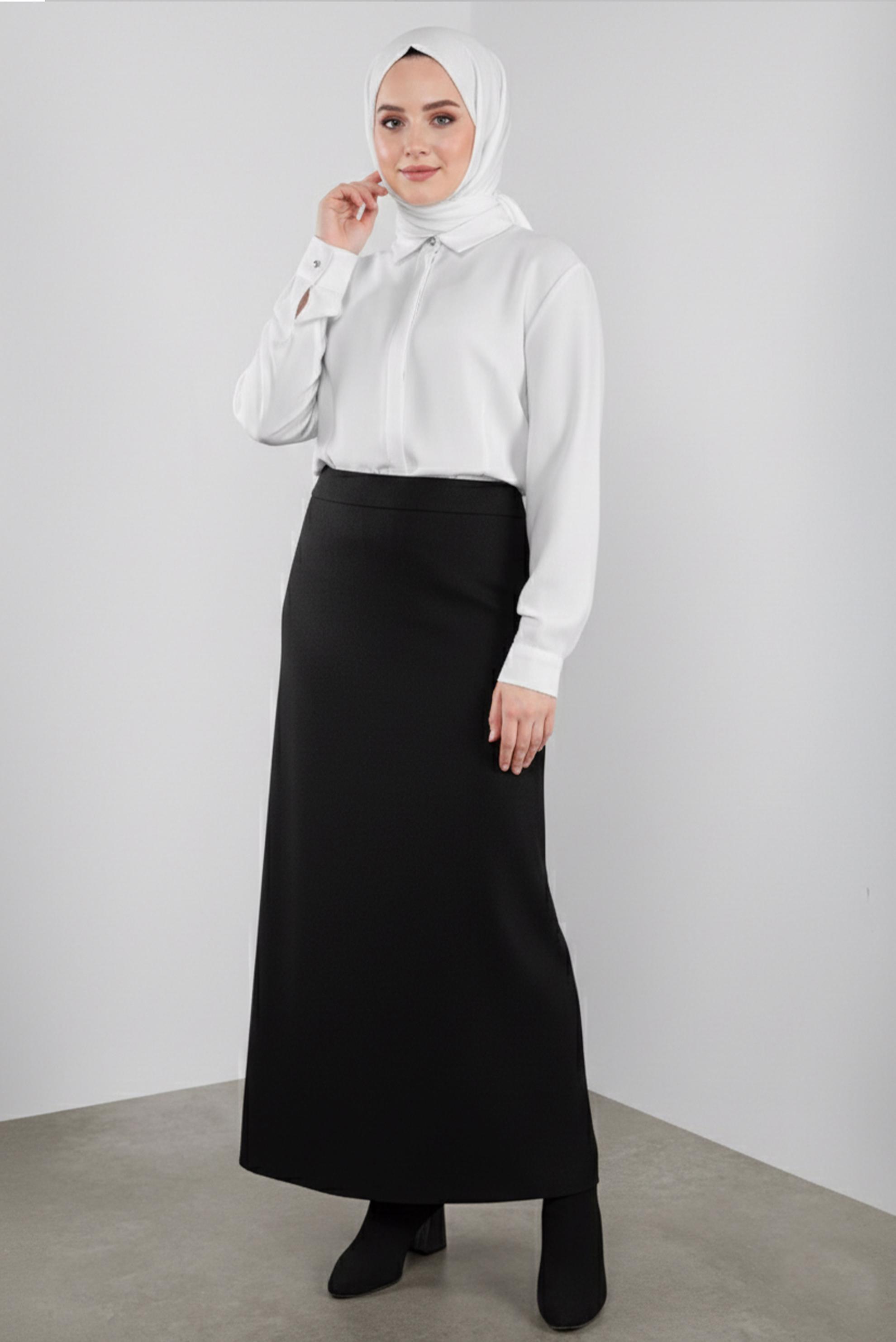 Tesettür giyim SİYAH FERMUARLI A KESİM ETEK 60132	