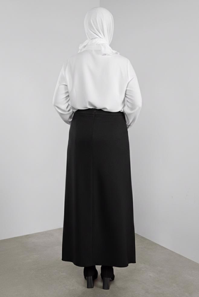 Vêtements hijab NOIR JUPE A COUPE ZIPPÉE 60132 - ALVİNA