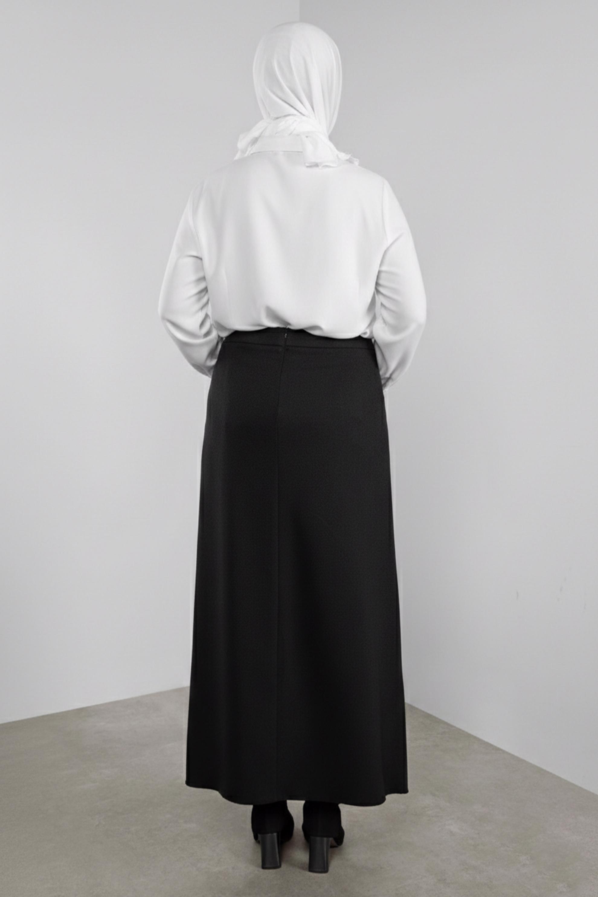 Tesettür giyim SİYAH FERMUARLI A KESİM ETEK 60132	