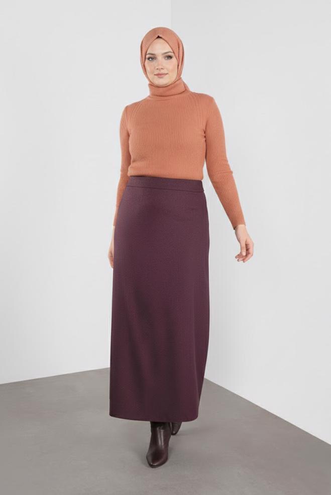 Vêtements hijab PRUNE JUPE A COUPE ZIPPÉE 60132 - ALVİNA