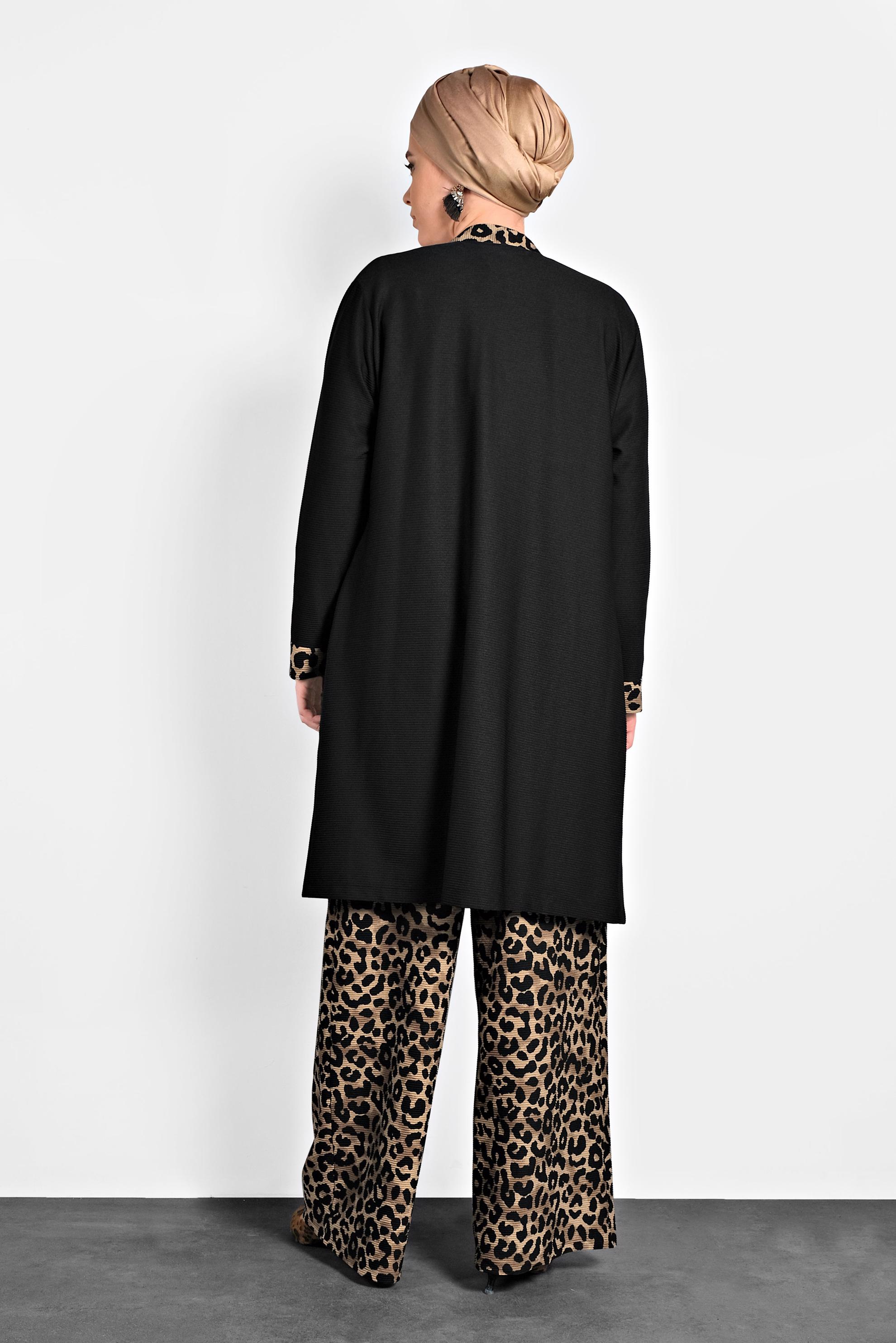 Tesettür giyim SİYAH LEOPAR DESENLİ HIRKA 20008 