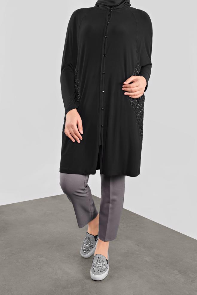 Vêtements hijab NOIR 20062 VİZONA HIRKA 44/48 TEK46 - ALVİNA