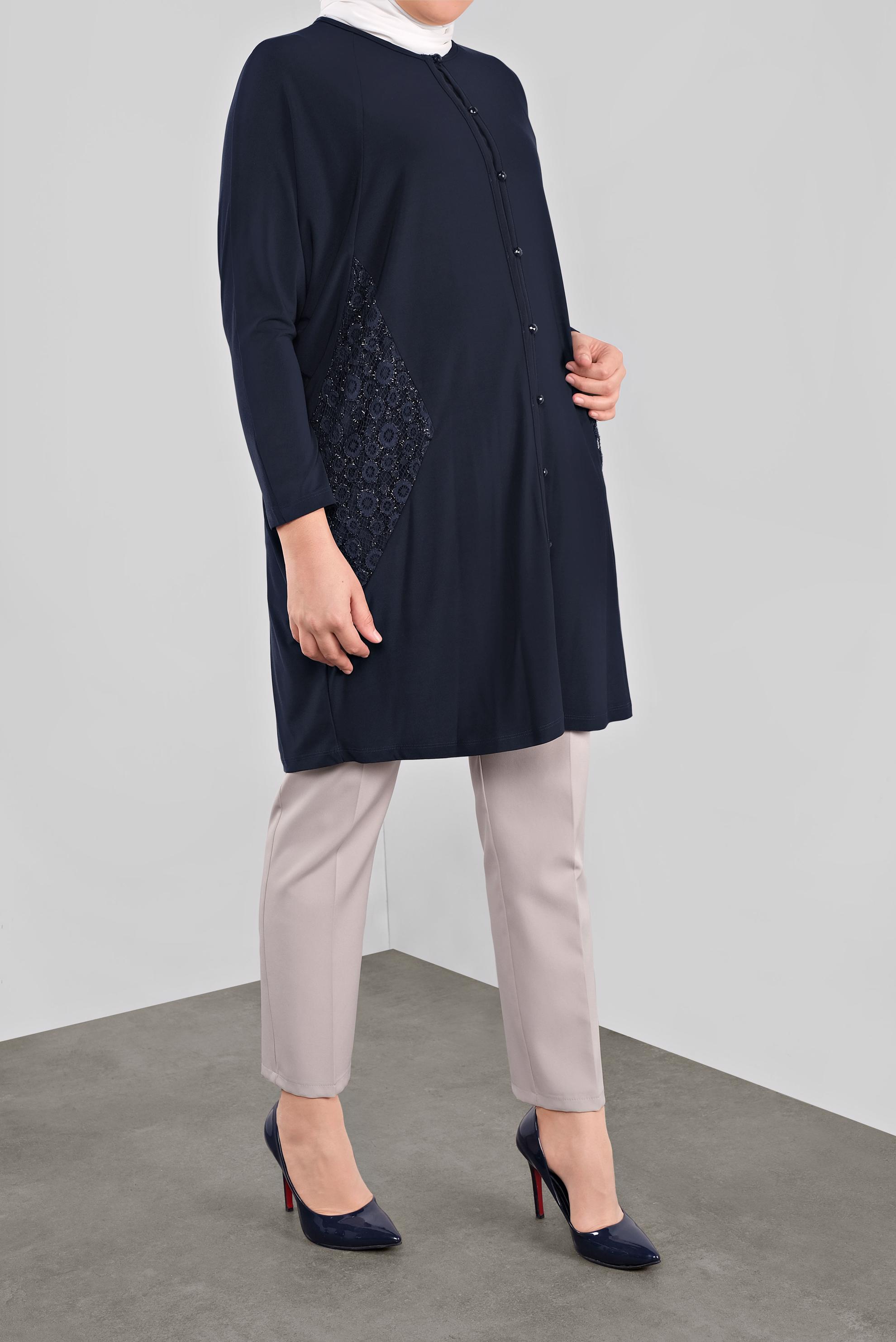 Tesettür giyim LACİVERT  DANTELLİ SİMLİ HIRKA 20062 