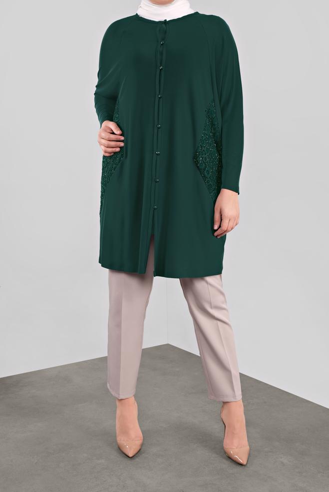 Vêtements hijab VERT 20062 VİZONA HIRKA 44/48 TEK46 - ALVİNA
