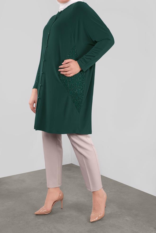Vêtements hijab VERT 20062 VİZONA HIRKA 44/48 TEK46 - ALVİNA