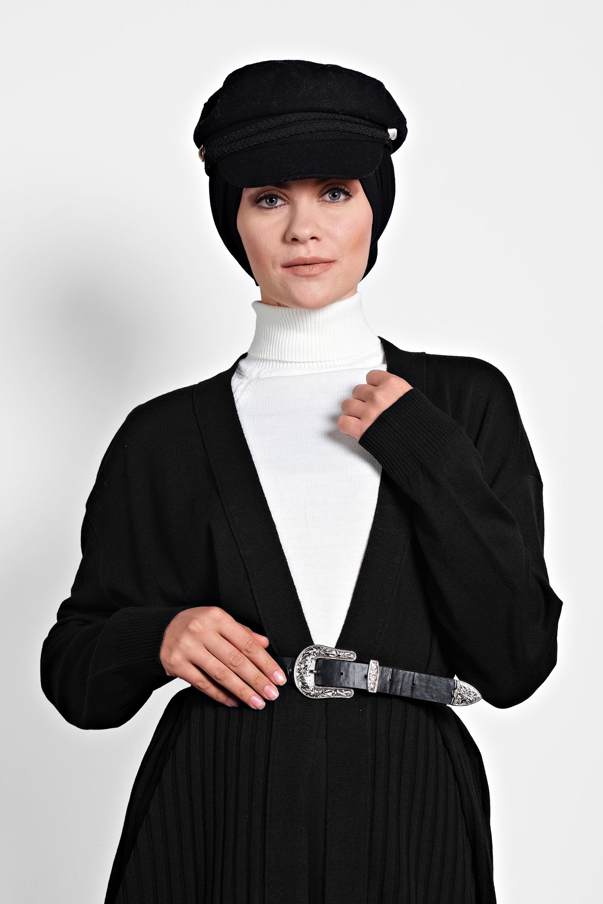 Tesettür giyim SİYAH FİTİLLİ TRİKO HIRKA 40035