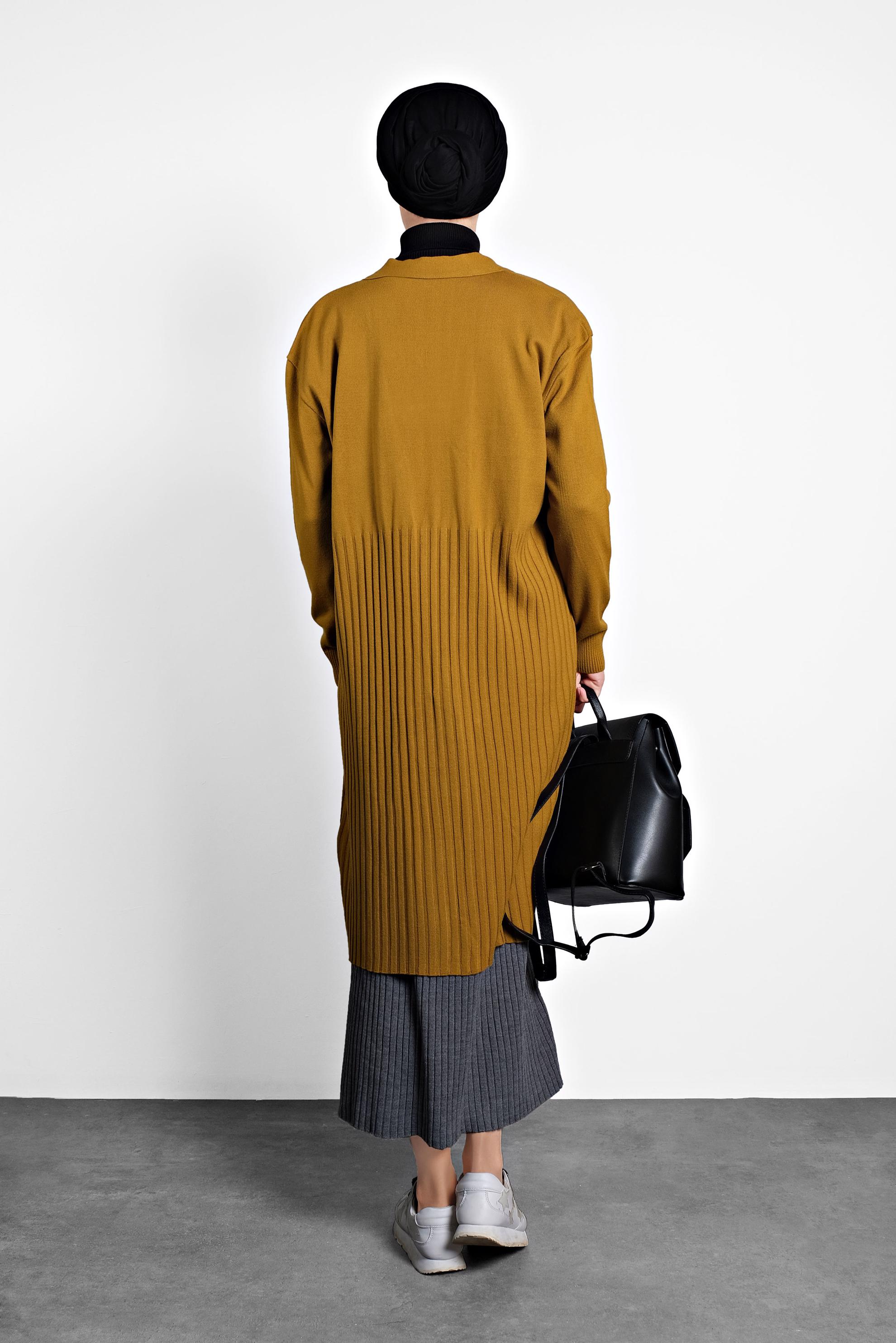 Tesettür giyim SARI FİTİLLİ TRİKO HIRKA 40035