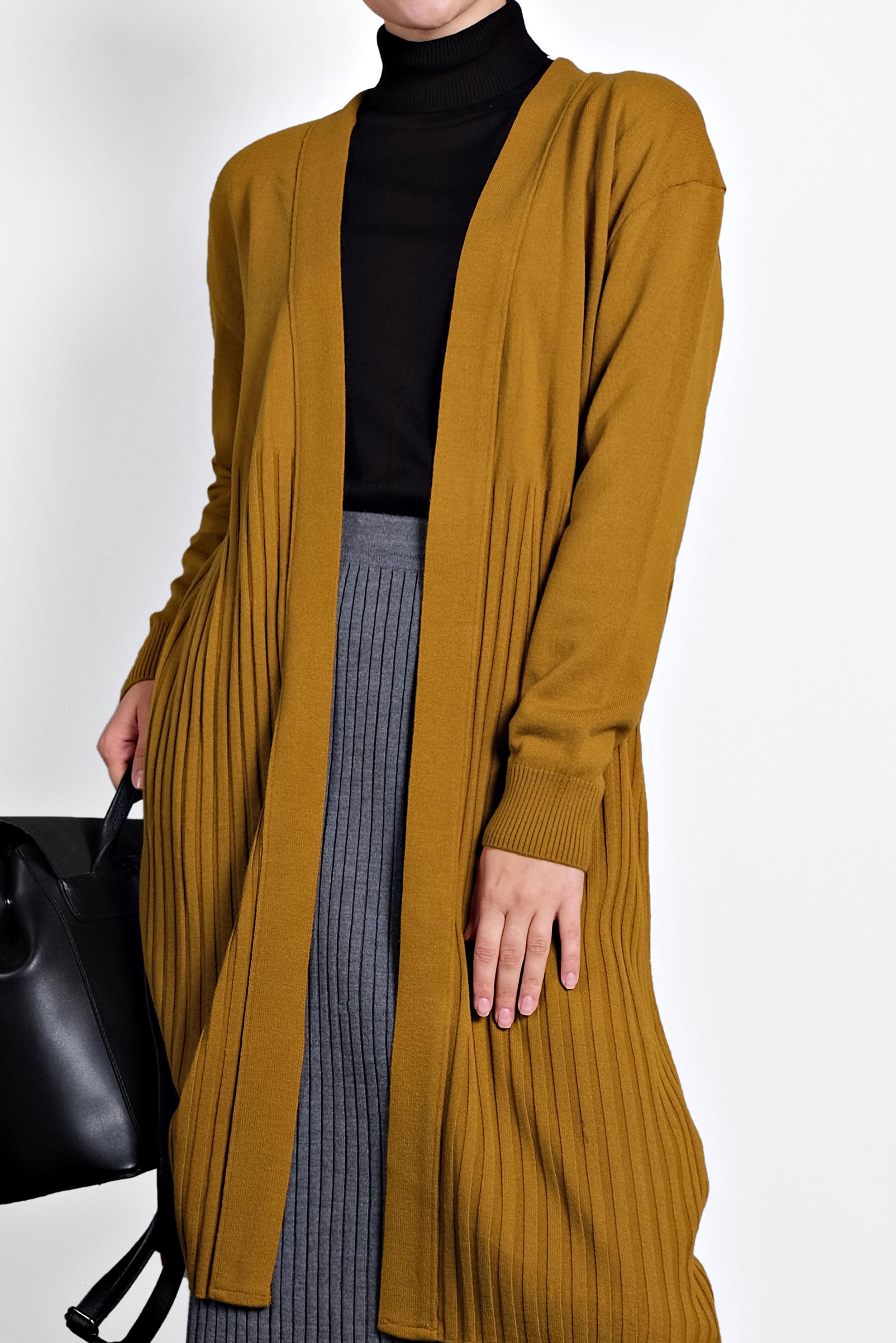 Tesettür giyim SARI FİTİLLİ TRİKO HIRKA 40035