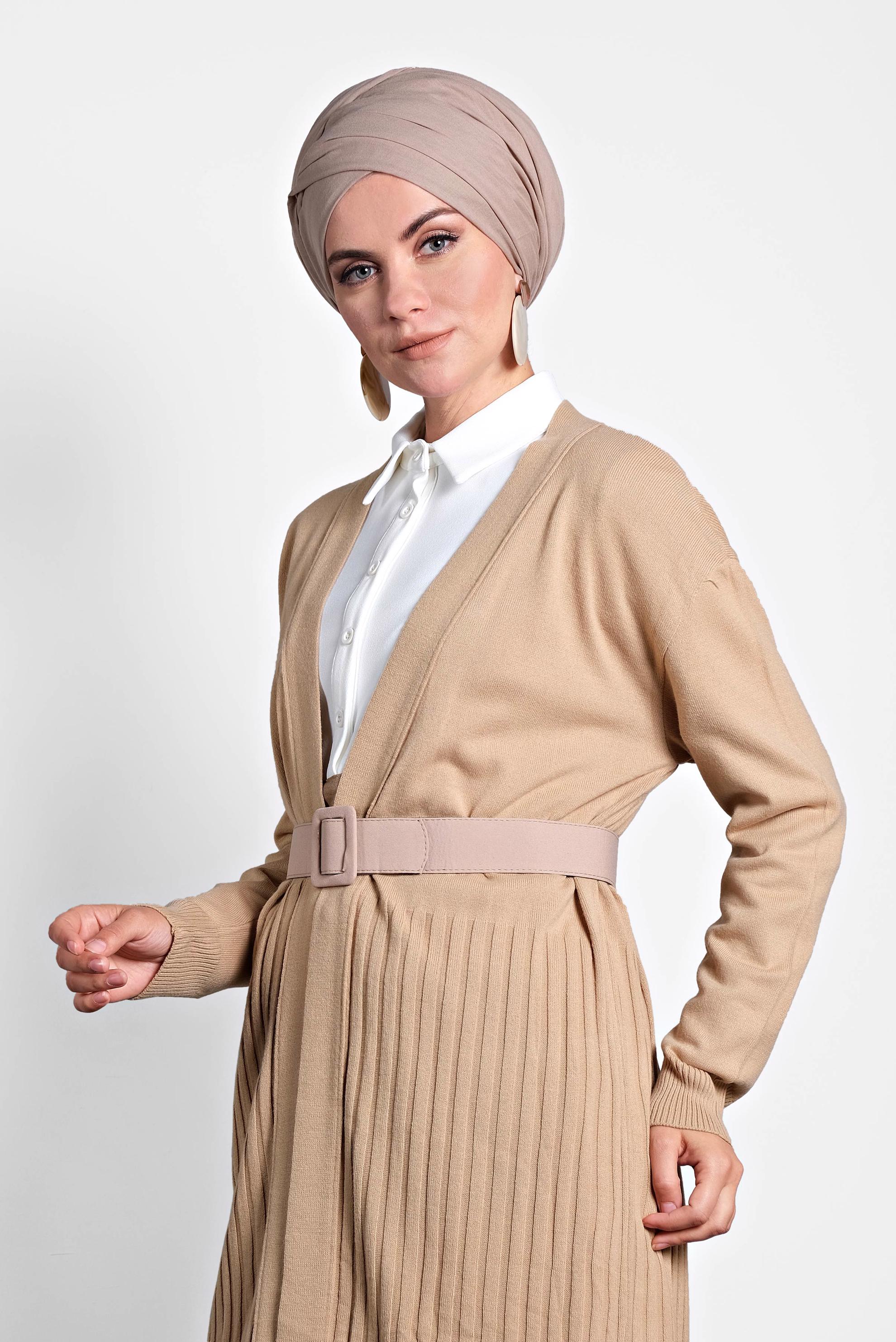Tesettür giyim KAHVE FİTİLLİ TRİKO HIRKA 40035