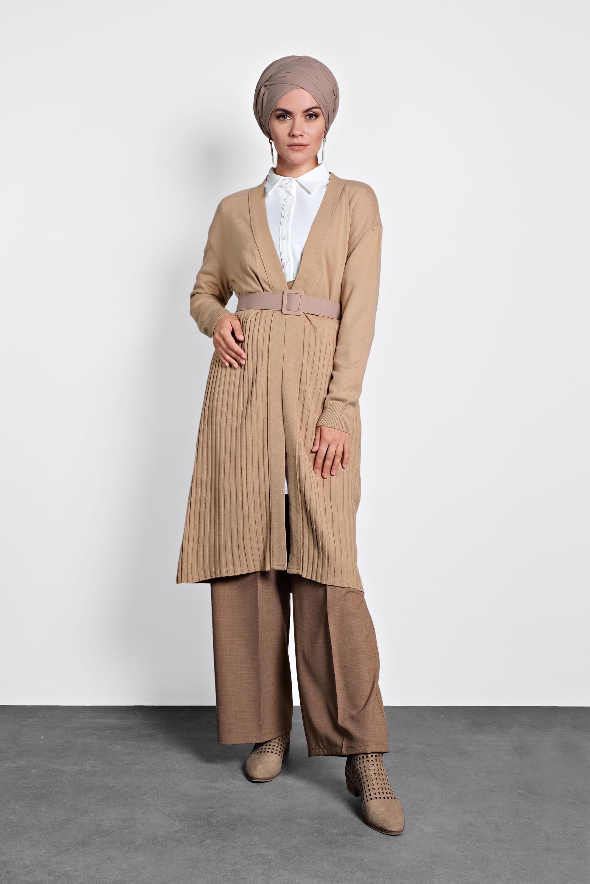 Tesettür giyim KAHVE FİTİLLİ TRİKO HIRKA 40035