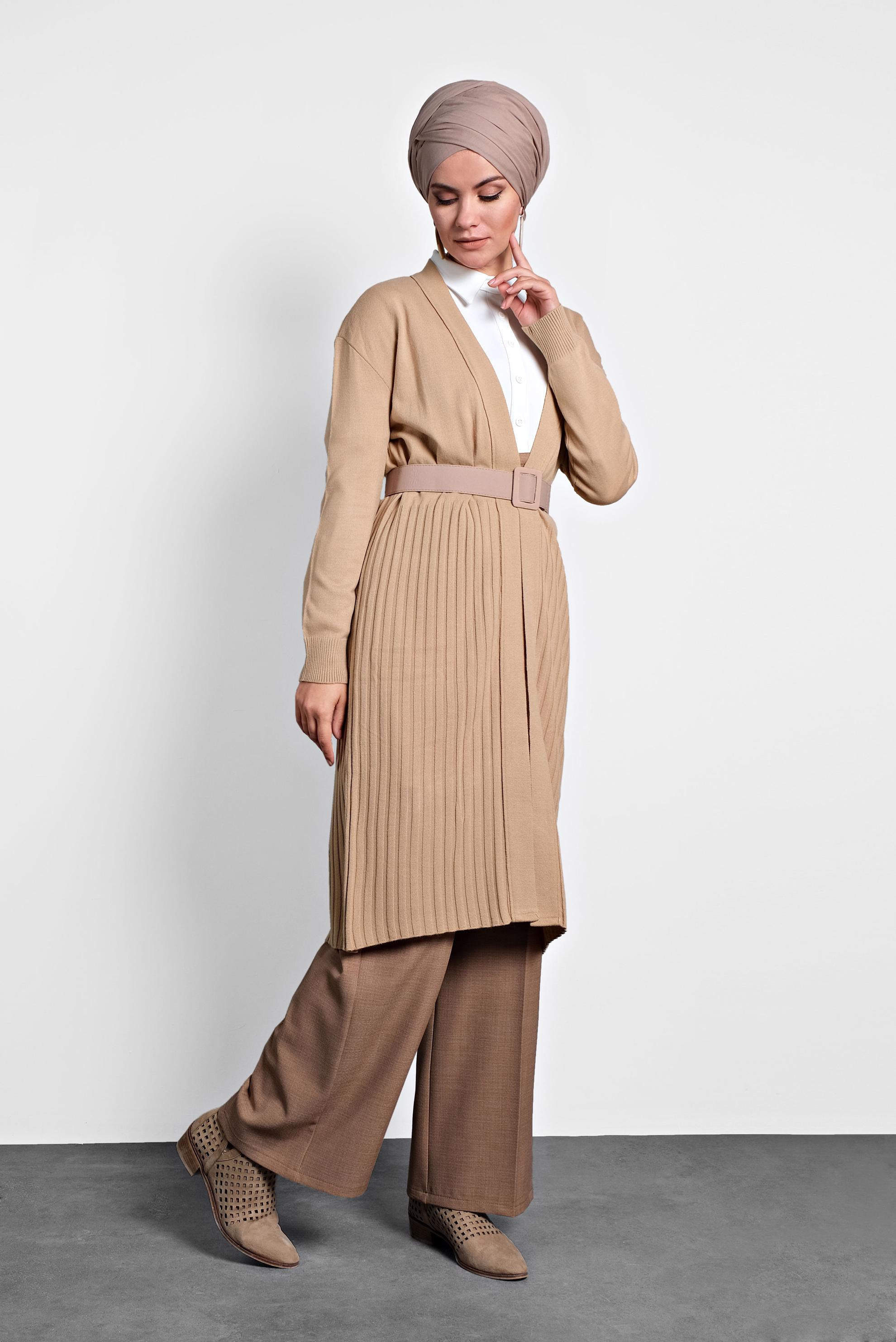 Tesettür giyim KAHVE FİTİLLİ TRİKO HIRKA 40035