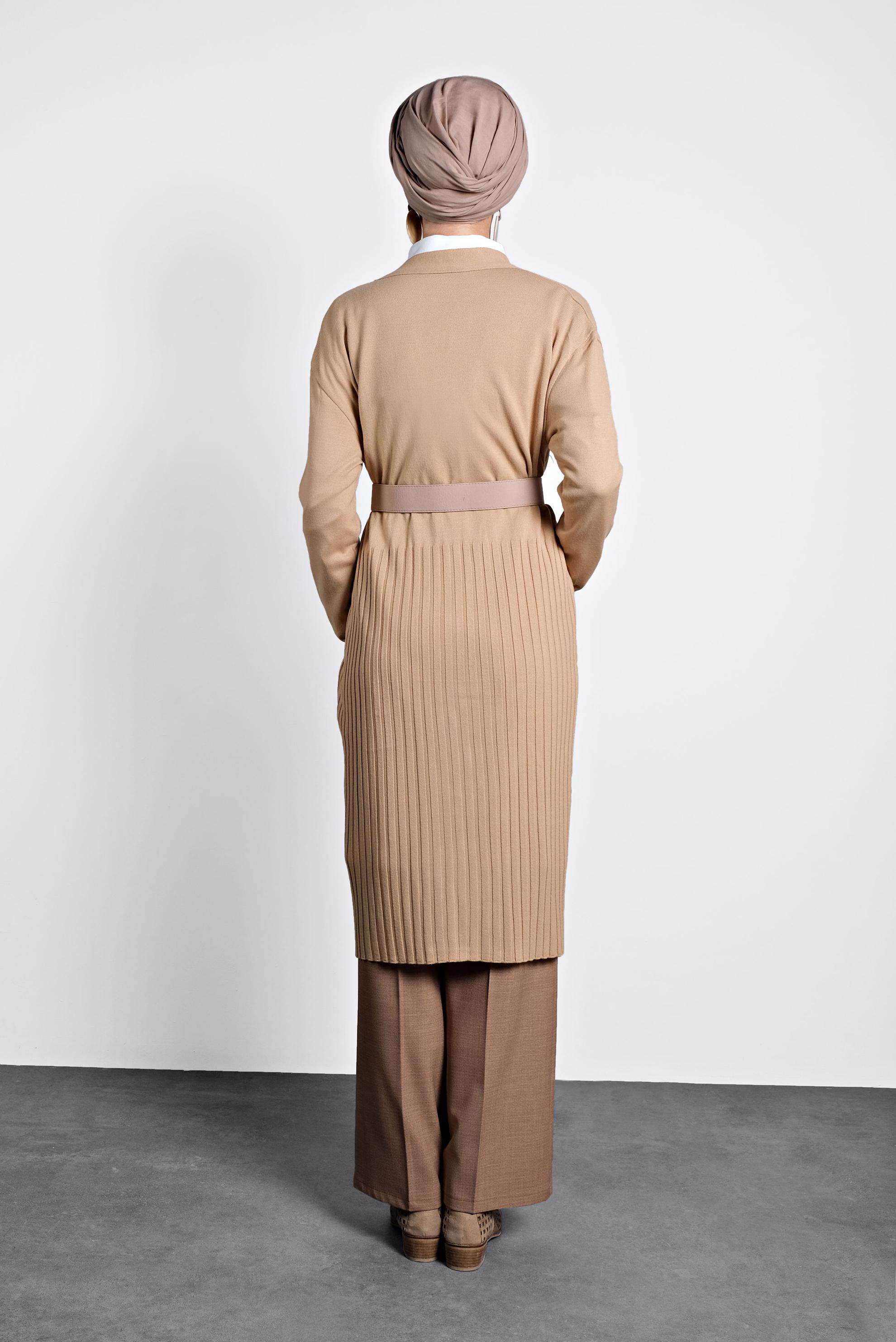 Tesettür giyim KAHVE FİTİLLİ TRİKO HIRKA 40035