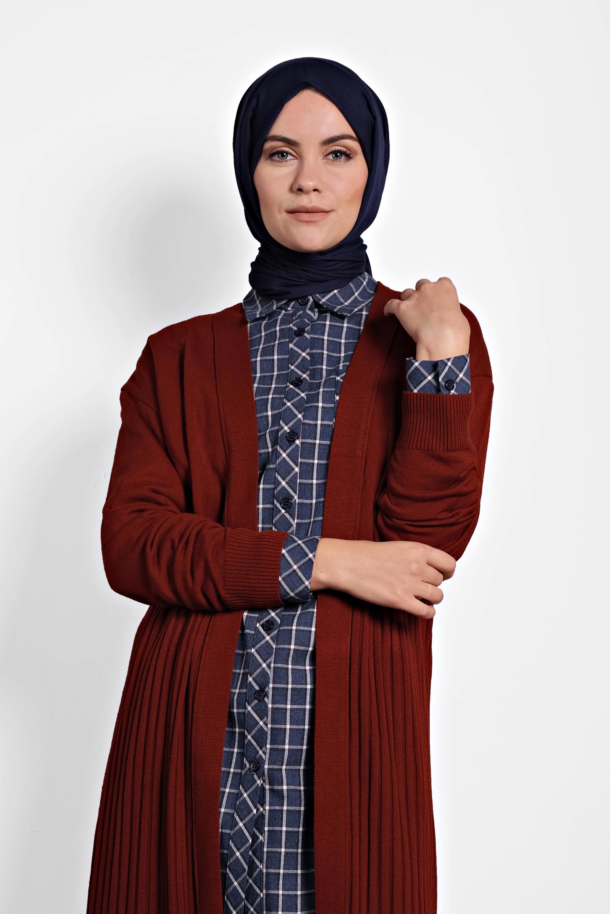 Tesettür giyim TURUNCU FİTİLLİ TRİKO HIRKA 40035