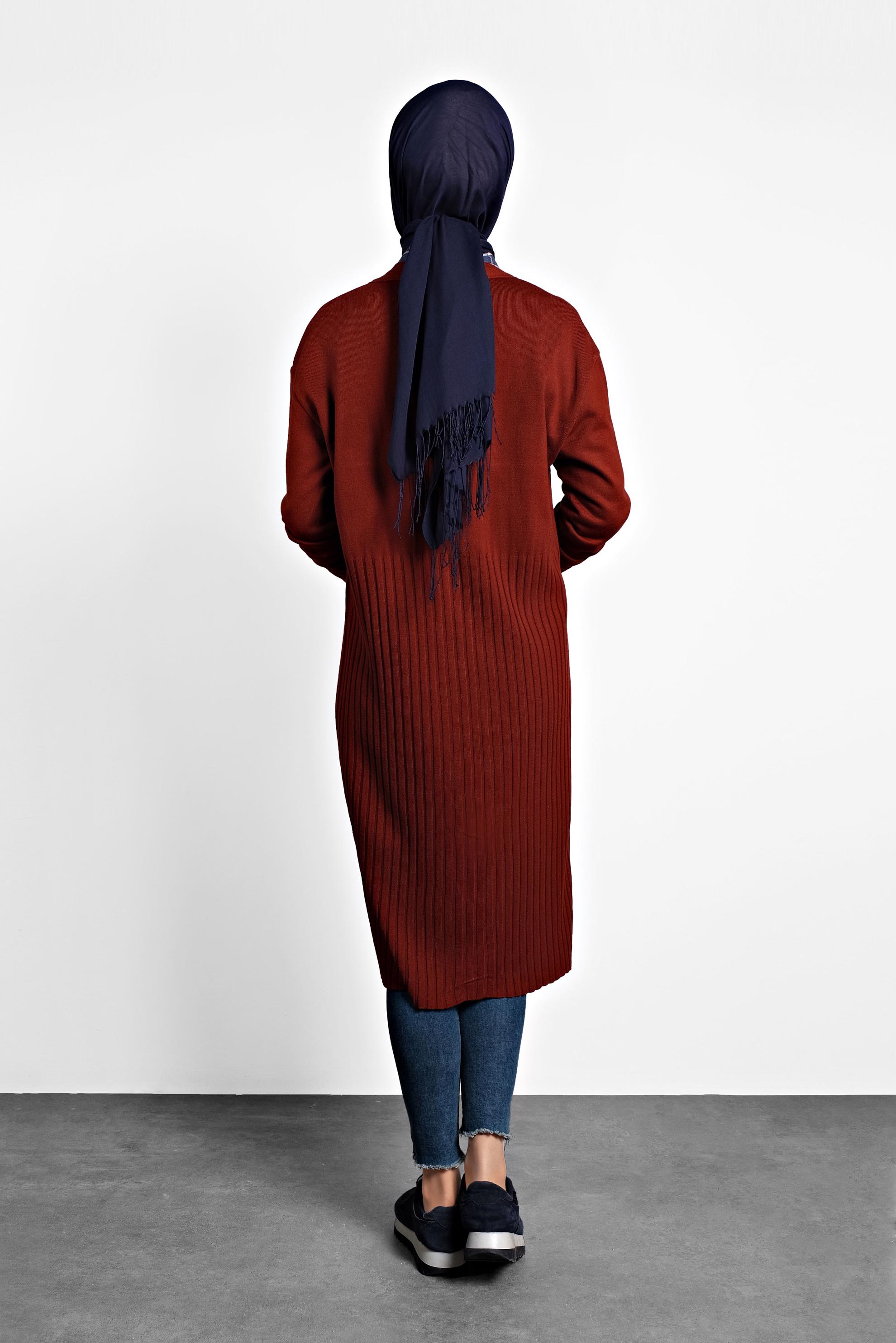 Tesettür giyim TURUNCU FİTİLLİ TRİKO HIRKA 40035