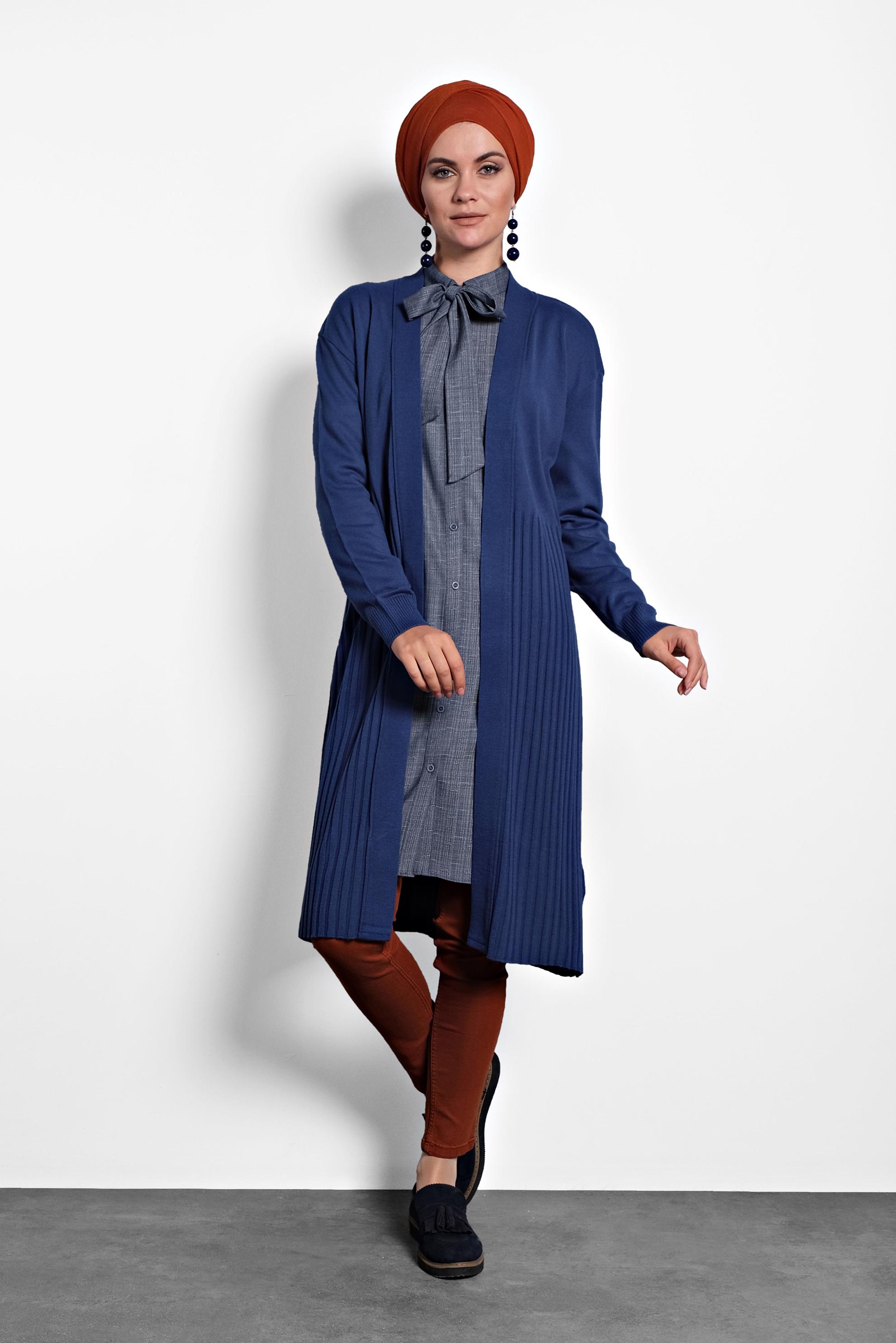 Tesettür giyim LACİVERT FİTİLLİ TRİKO HIRKA 40035