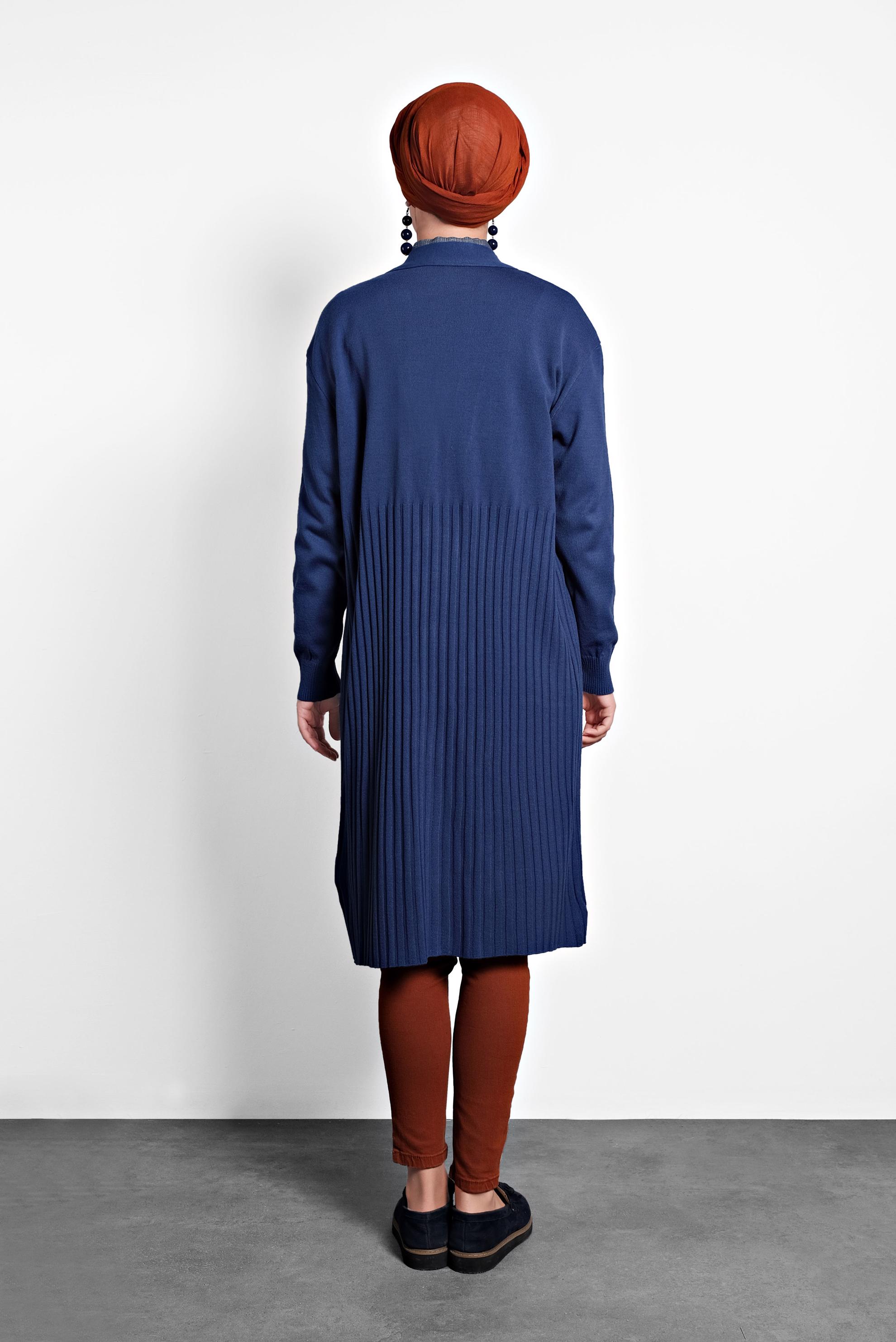 Tesettür giyim LACİVERT FİTİLLİ TRİKO HIRKA 40035