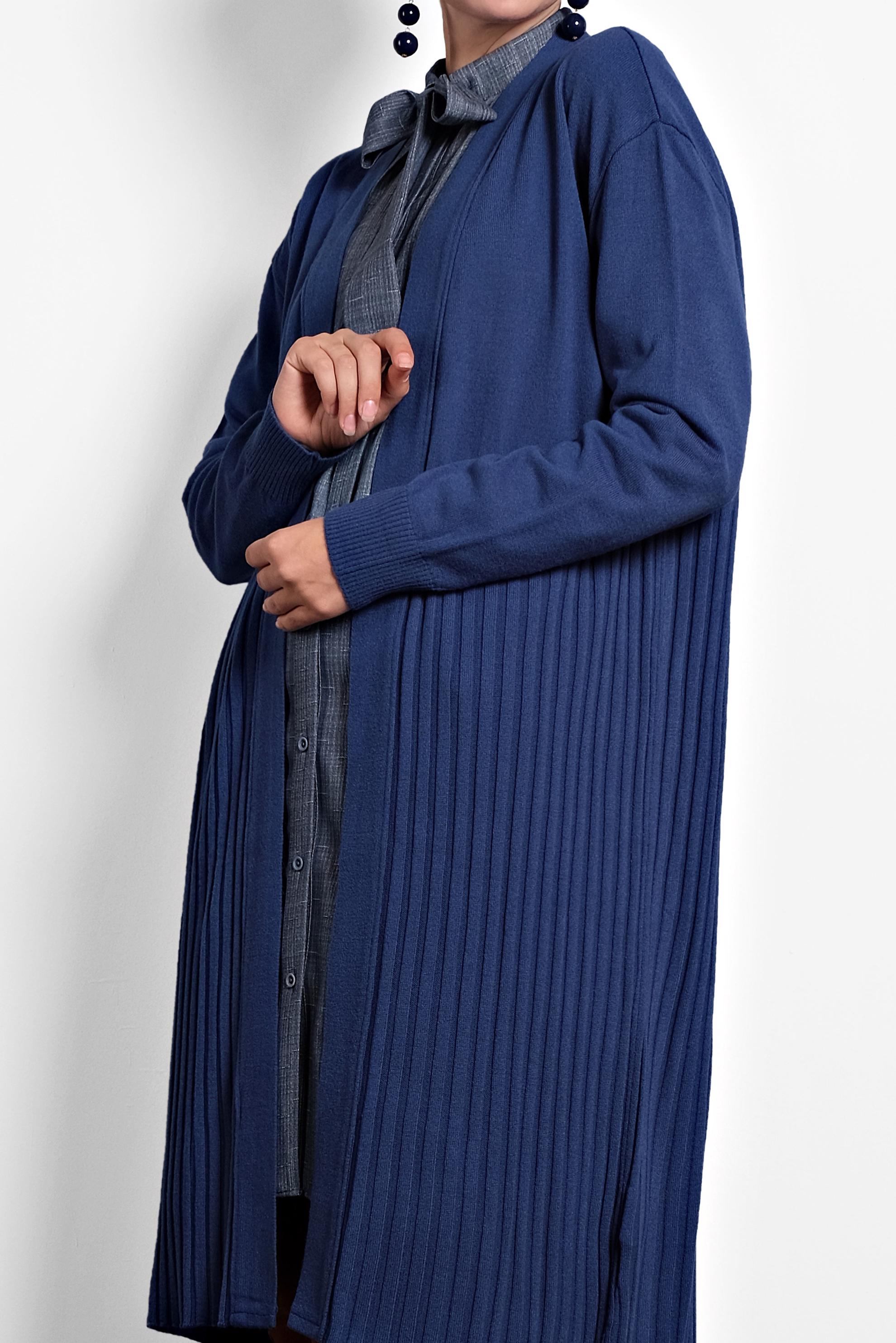 Tesettür giyim LACİVERT FİTİLLİ TRİKO HIRKA 40035