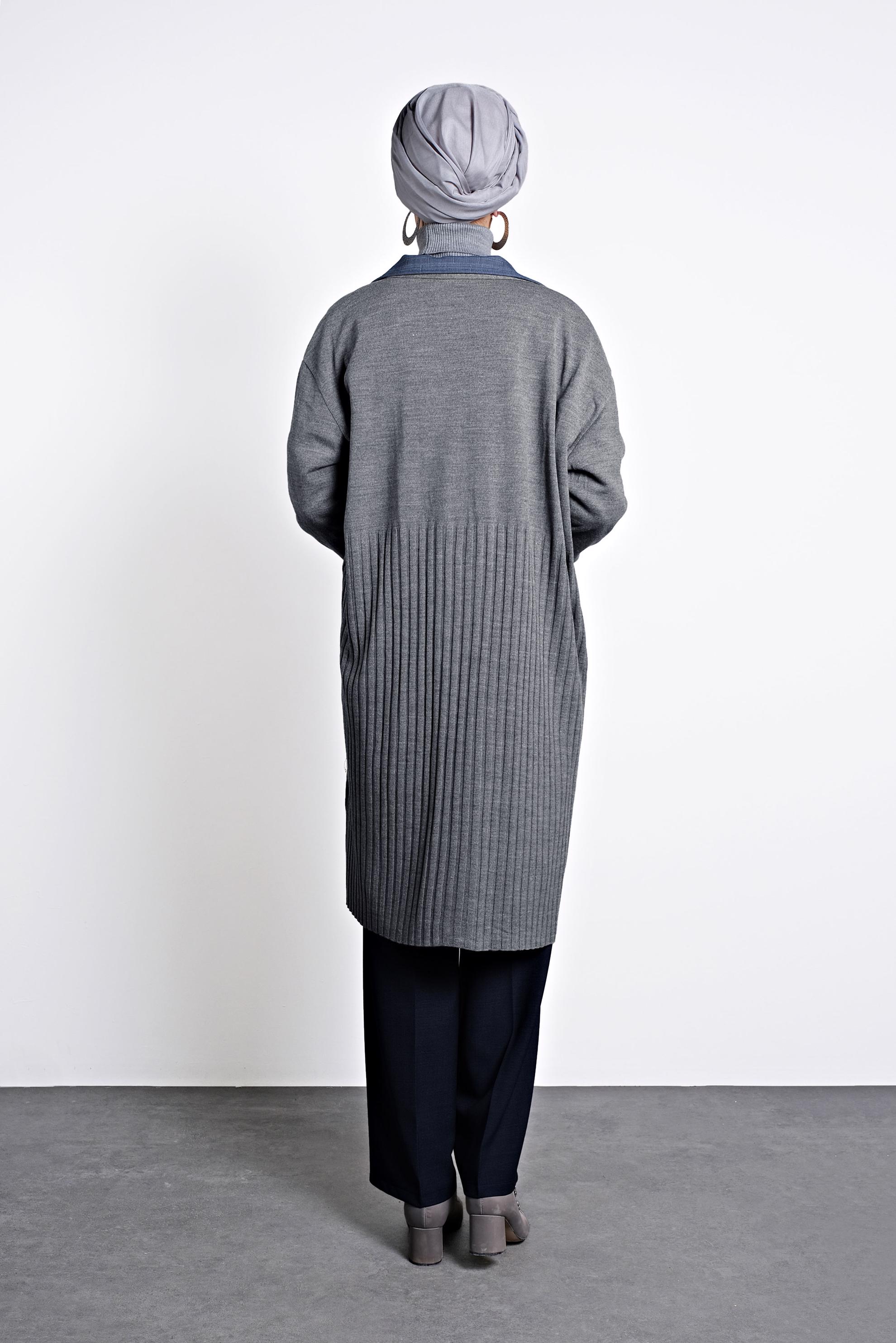 Tesettür giyim GRİ FİTİLLİ TRİKO HIRKA 40035