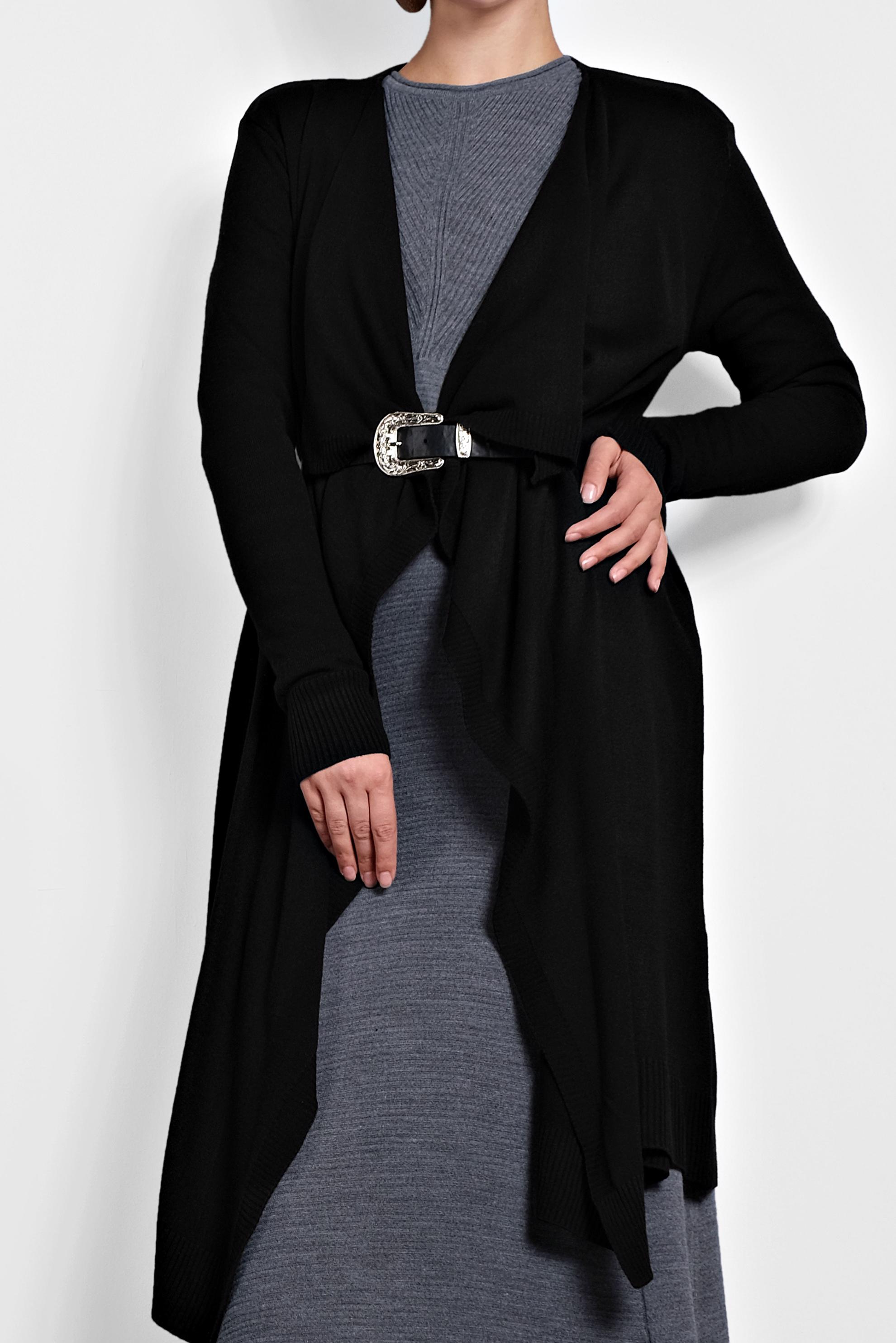 Tesettür giyim SİYAH ASİMETRİK KESİM TRİKO HIRKA 40036 