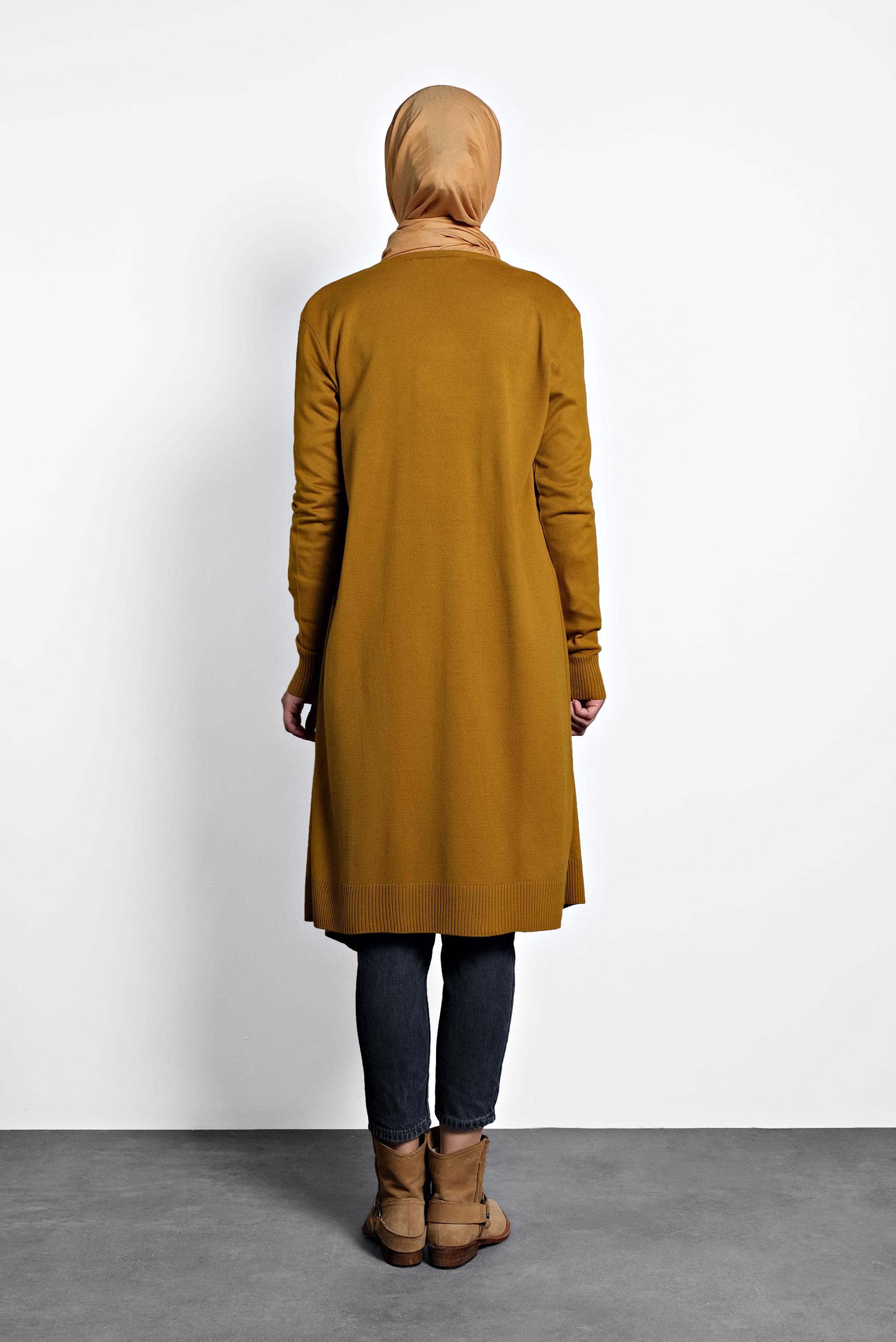 Tesettür giyim SARI ASİMETRİK KESİM TRİKO HIRKA 40036 