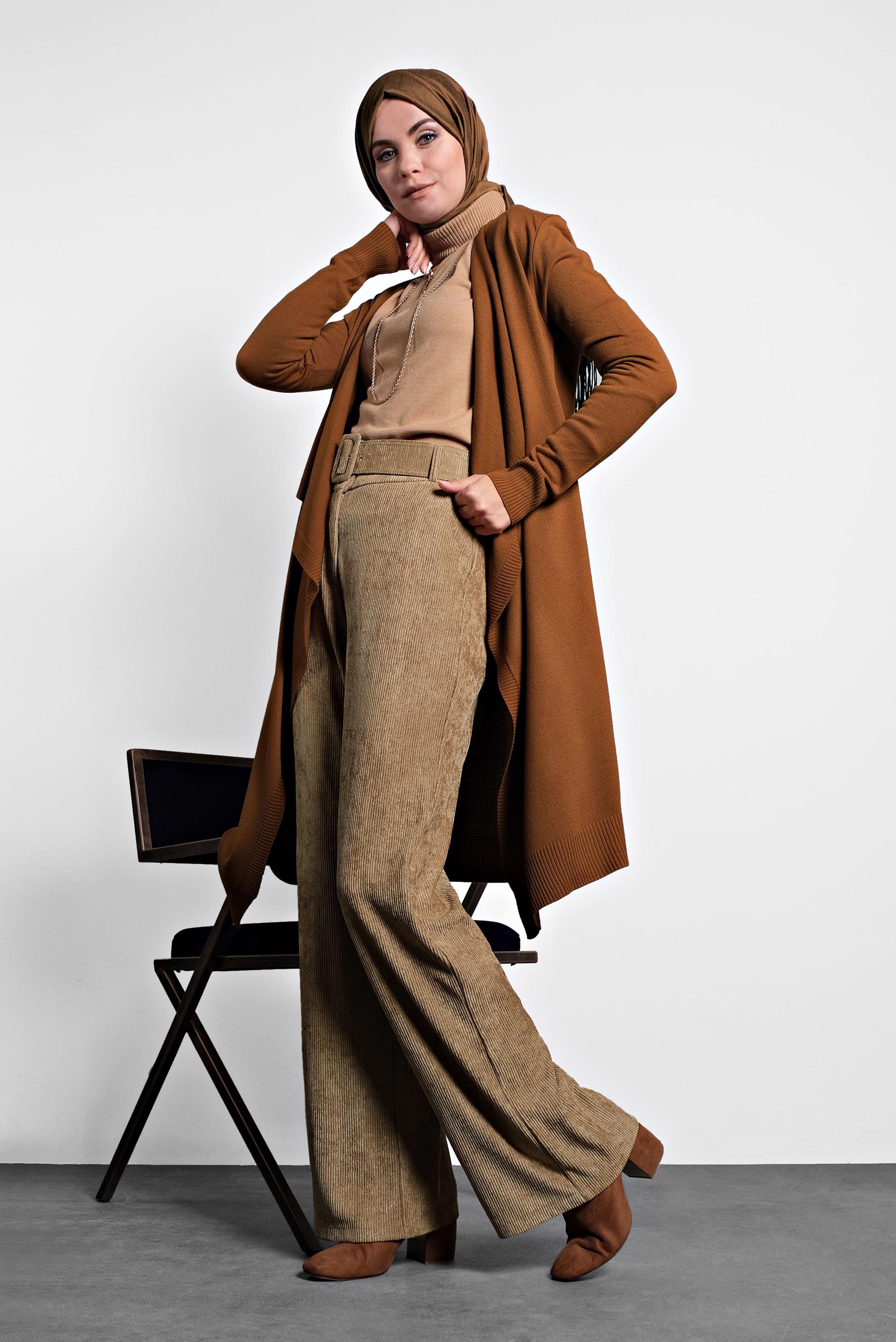 Tesettür giyim TABA ASİMETRİK KESİM TRİKO HIRKA 40036 