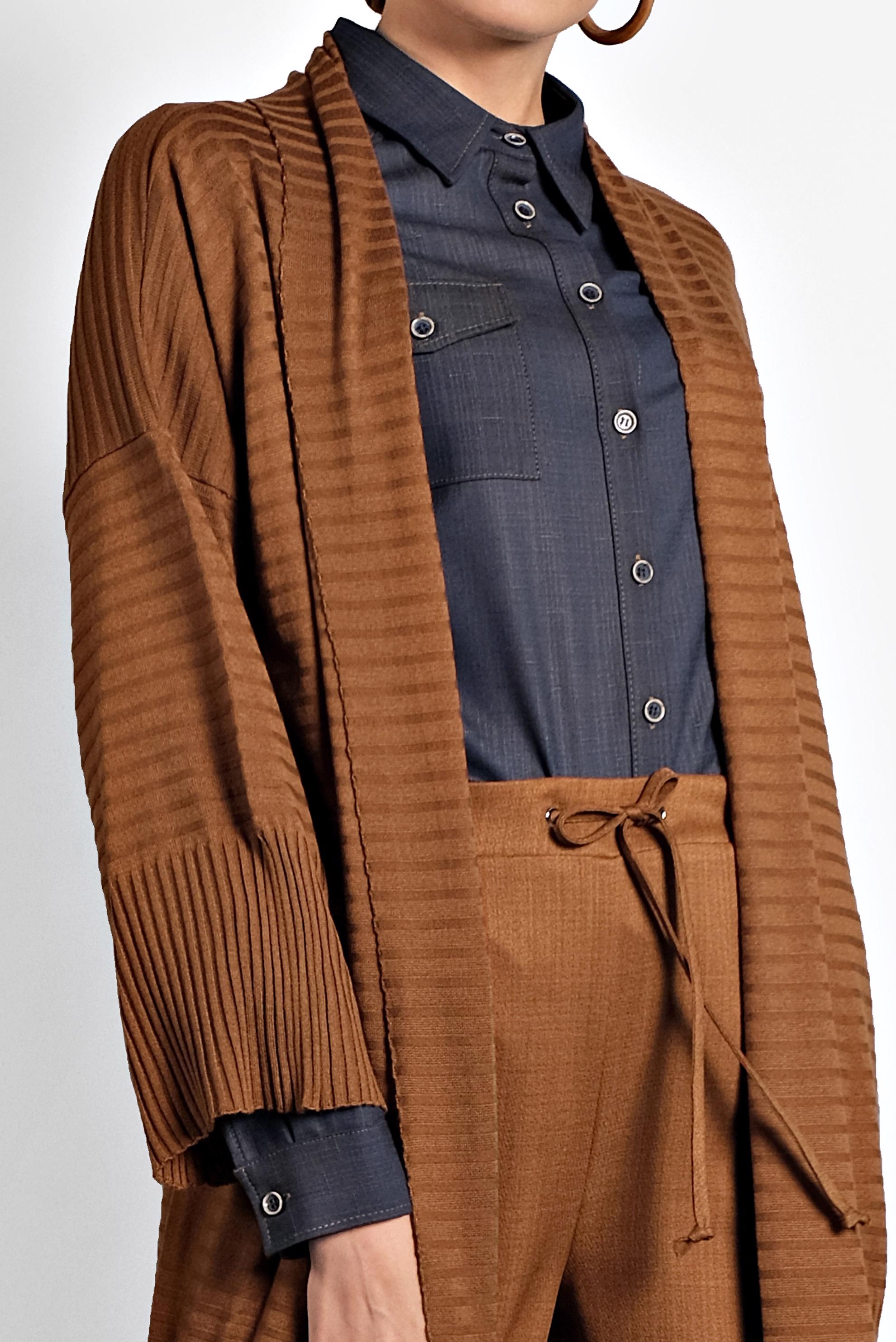 Tesettür giyim TABA FİTİLLİ TRİKO HIRKA 40040  