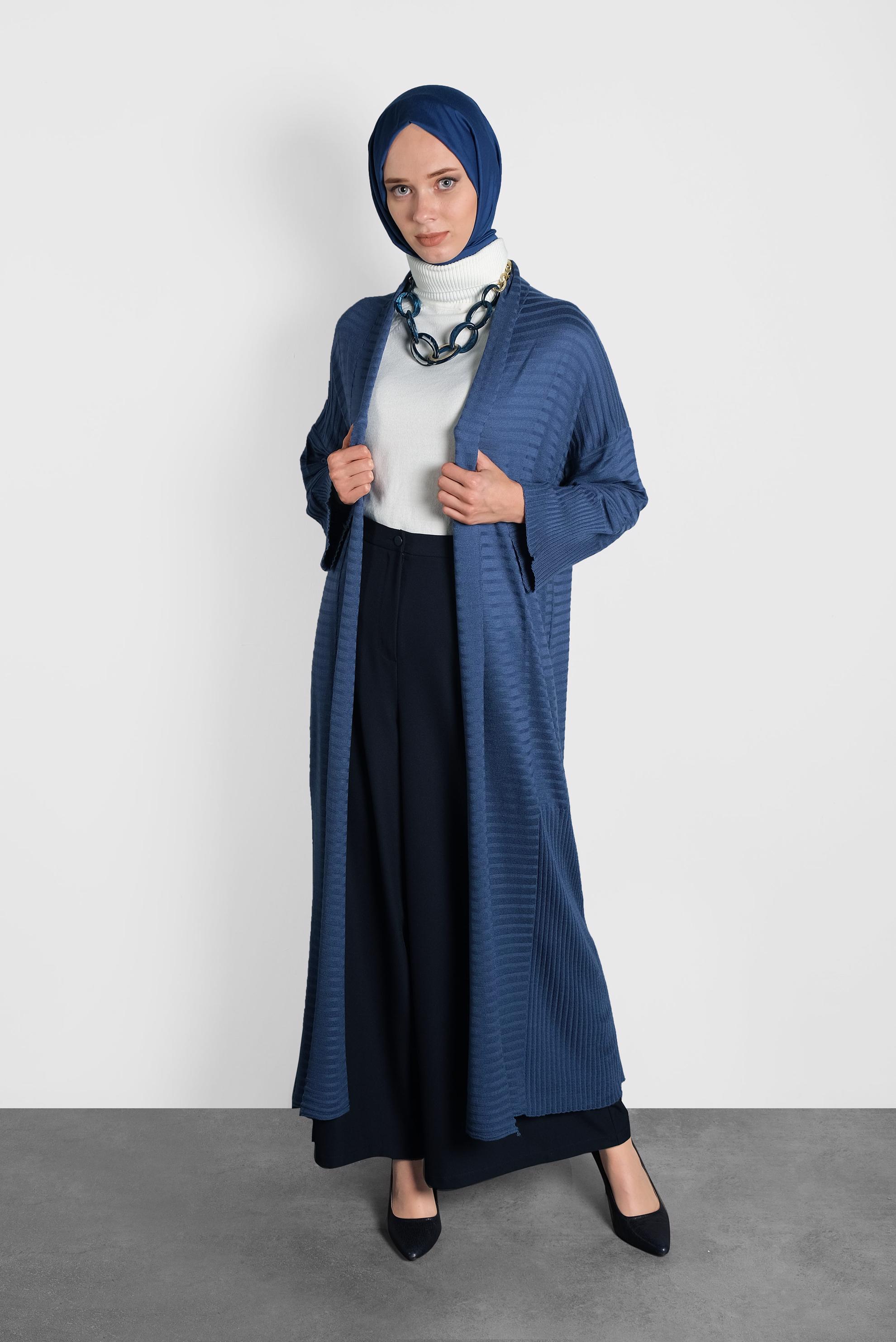 Tesettür giyim LACİVERT FİTİLLİ TRİKO HIRKA 40040  