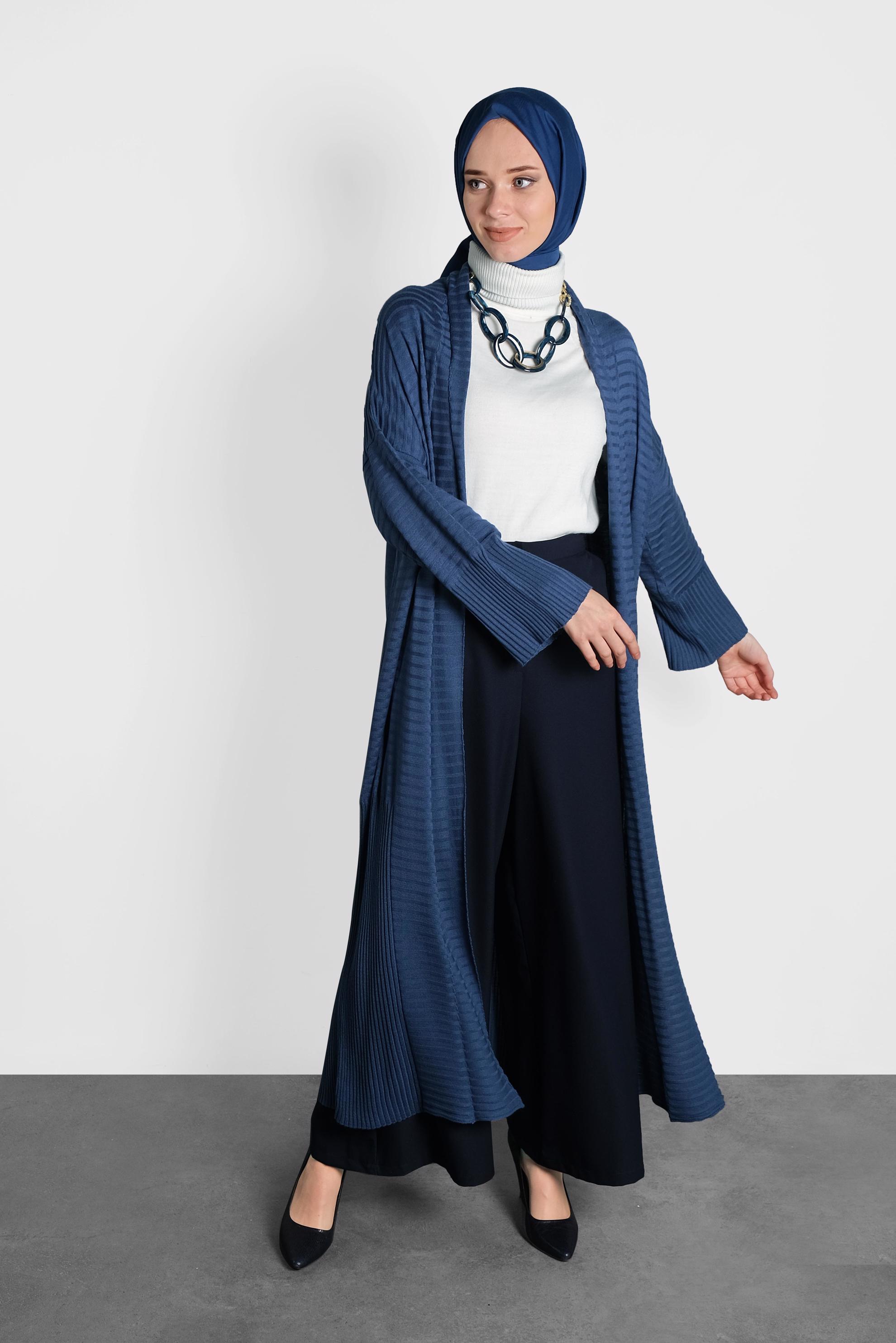 Tesettür giyim LACİVERT FİTİLLİ TRİKO HIRKA 40040  