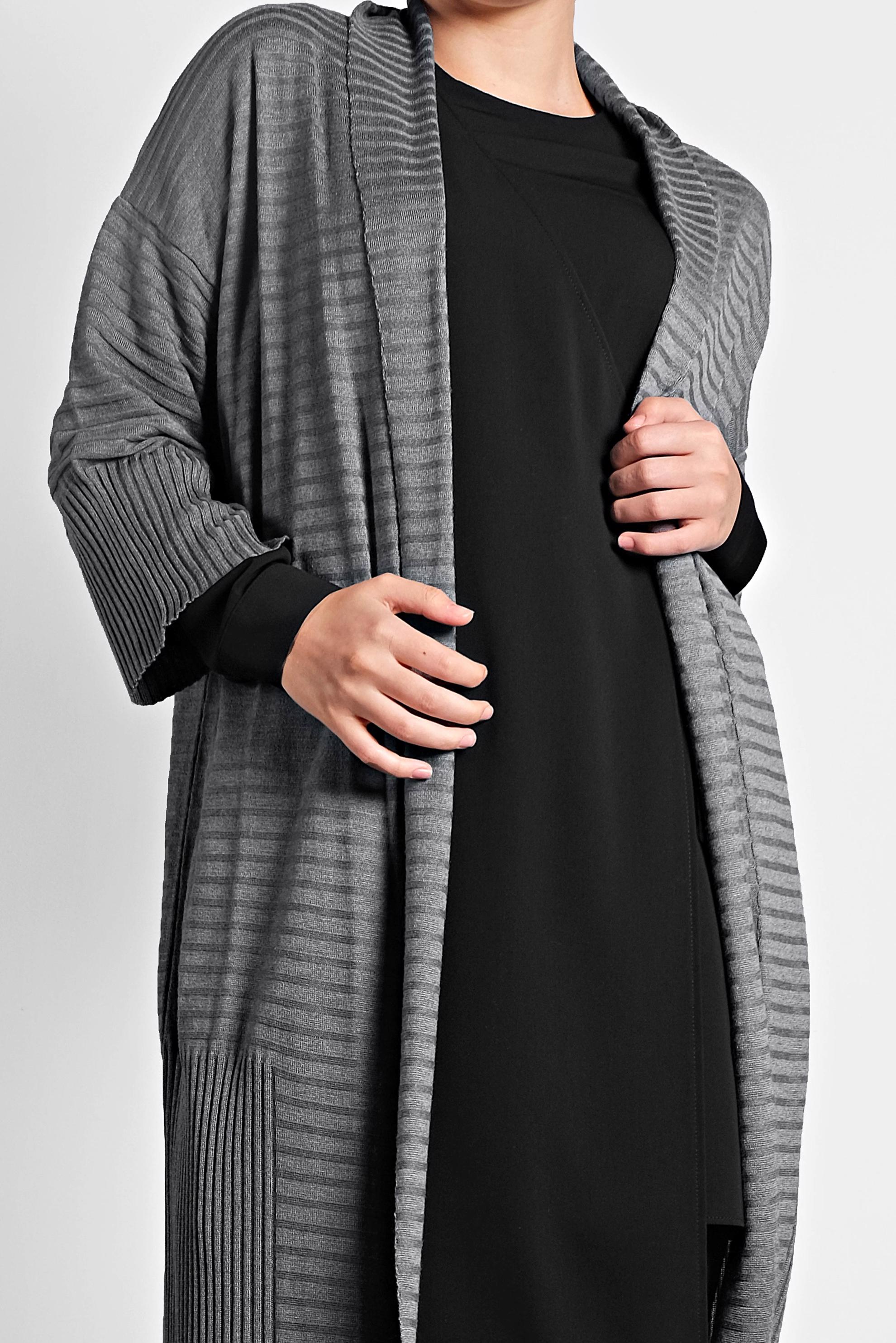 Tesettür giyim GRİ FİTİLLİ TRİKO HIRKA 40040  