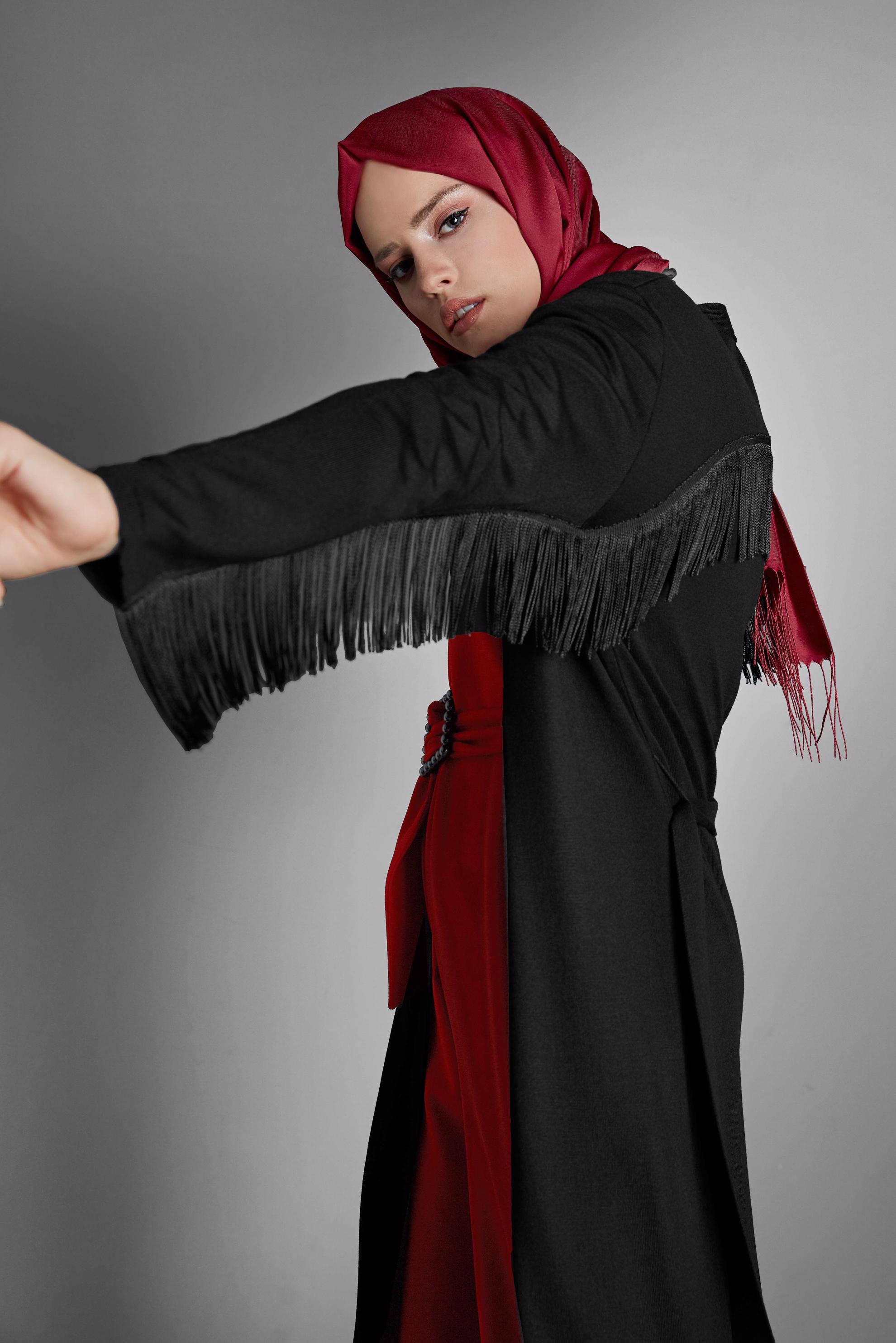 Tesettür giyim SİYAH PÜSKÜLLÜ TRİKO HIRKA 40043  