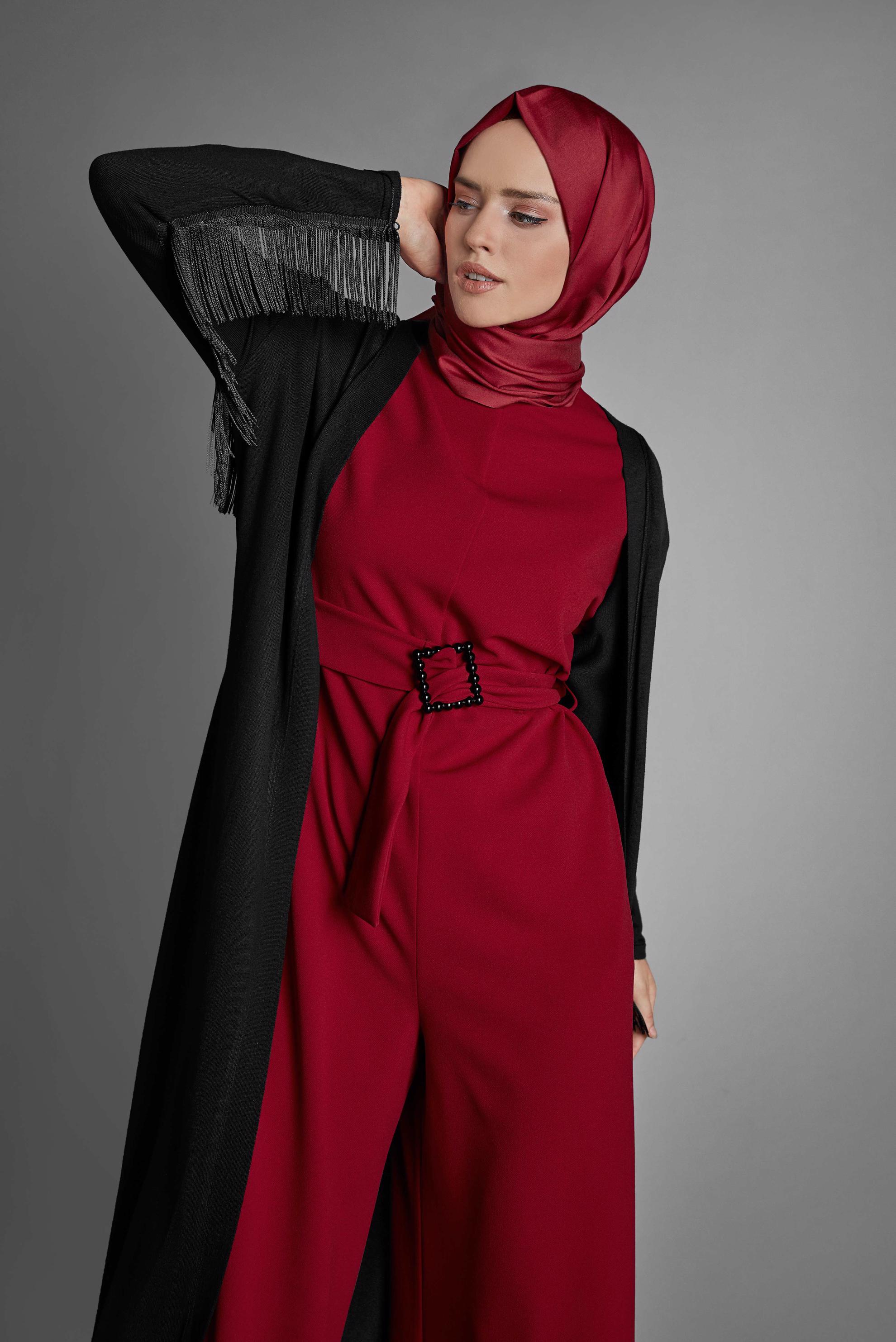 Tesettür giyim SİYAH PÜSKÜLLÜ TRİKO HIRKA 40043  