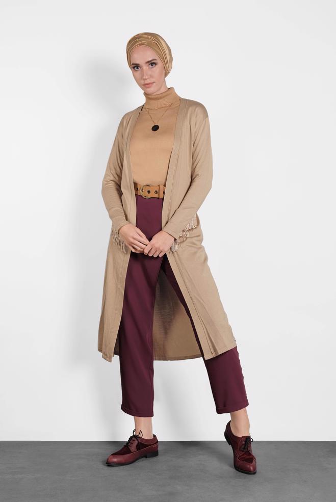Hijab clothing  FRINGED KNIT CARDIGAN 40043  - ALVİNA
