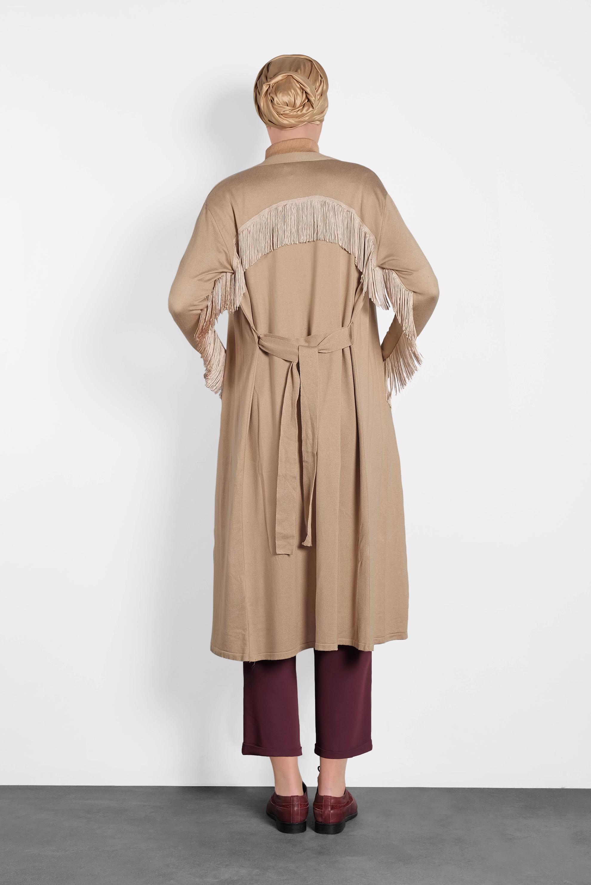 Tesettür giyim KAHVE PÜSKÜLLÜ TRİKO HIRKA 40043  