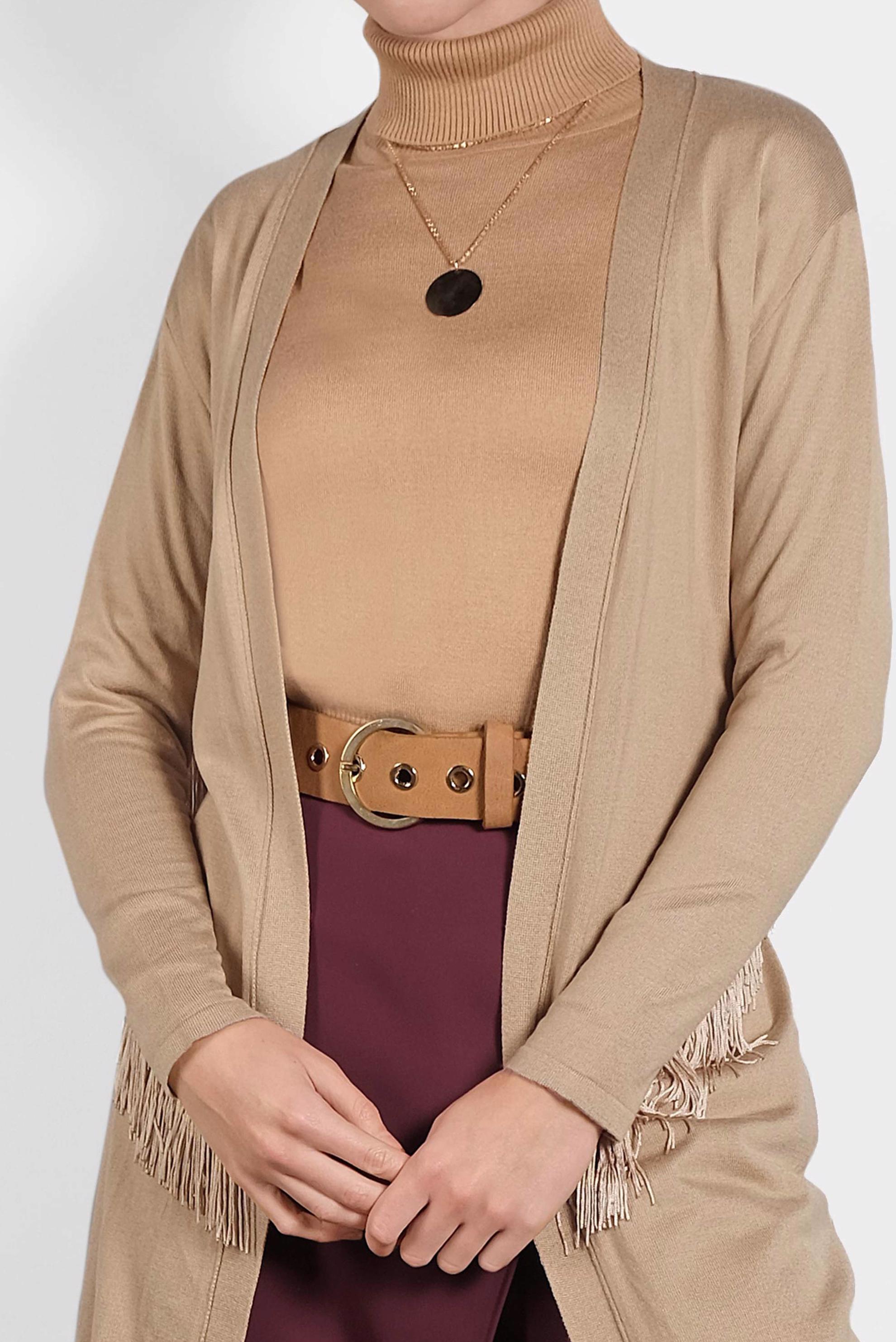 Tesettür giyim KAHVE PÜSKÜLLÜ TRİKO HIRKA 40043  