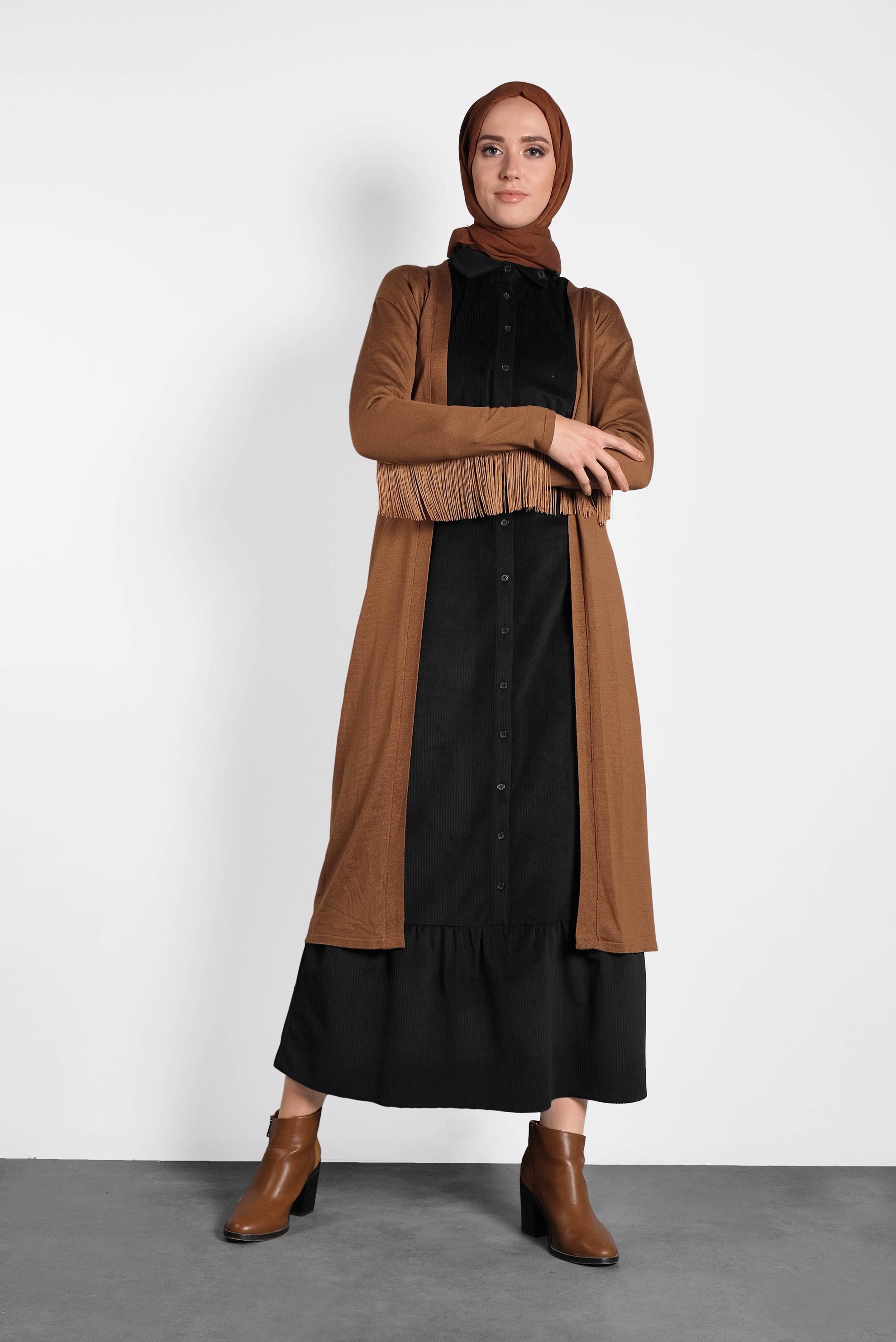 Tesettür giyim TABA PÜSKÜLLÜ TRİKO HIRKA 40043  