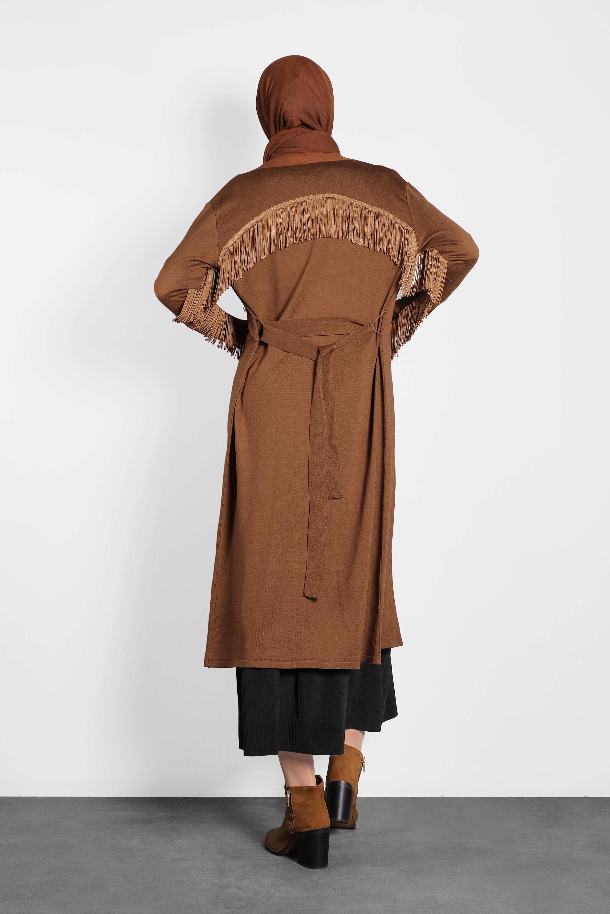 Tesettür giyim TABA PÜSKÜLLÜ TRİKO HIRKA 40043  