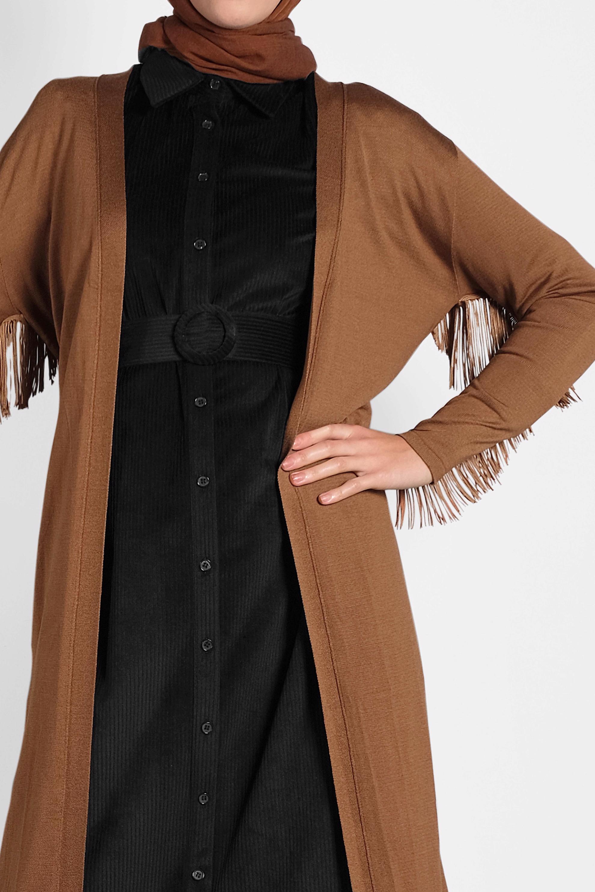 Tesettür giyim TABA PÜSKÜLLÜ TRİKO HIRKA 40043  