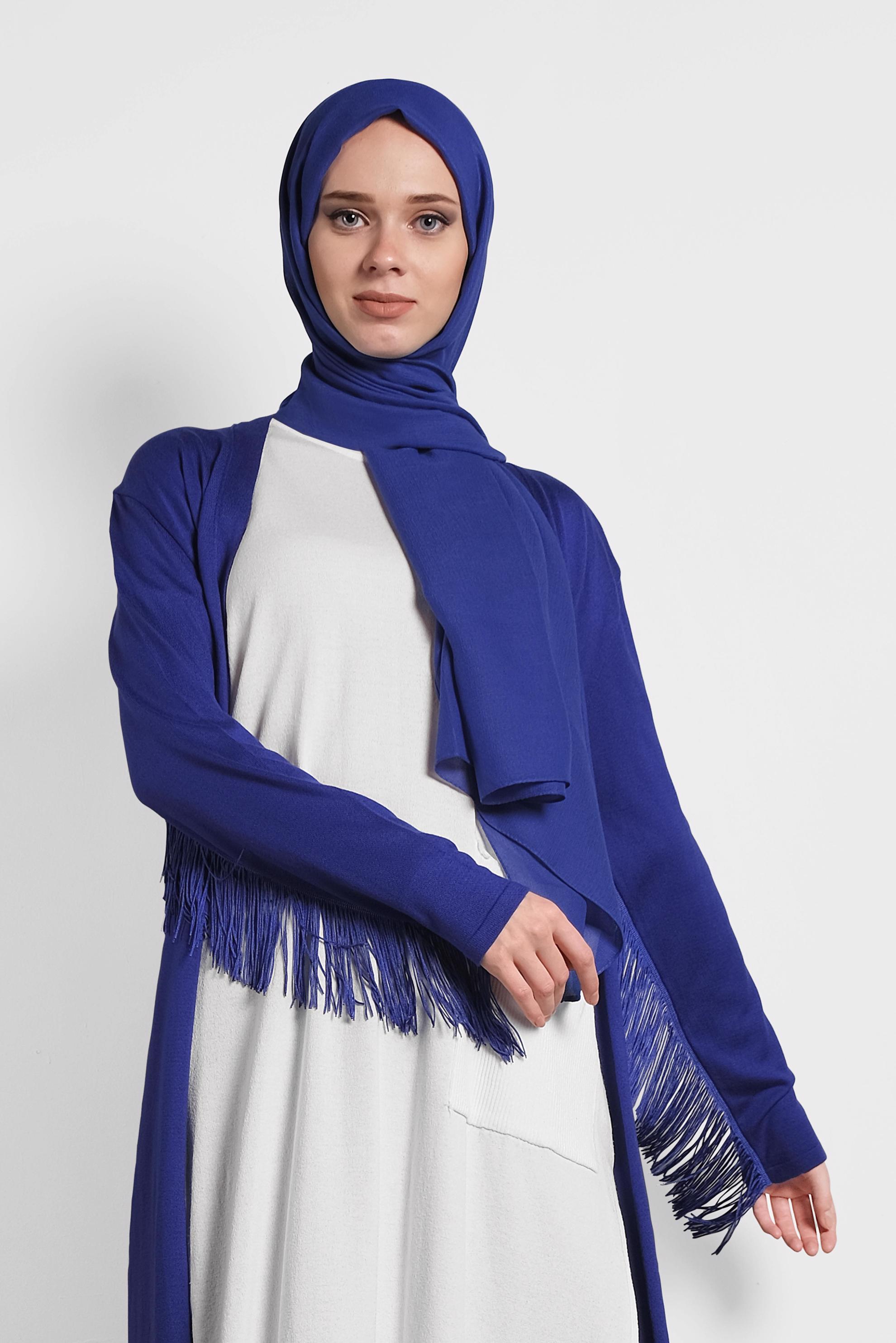 Hijab clothing NAVY BLUE FRINGED KNIT CARDIGAN 40043 