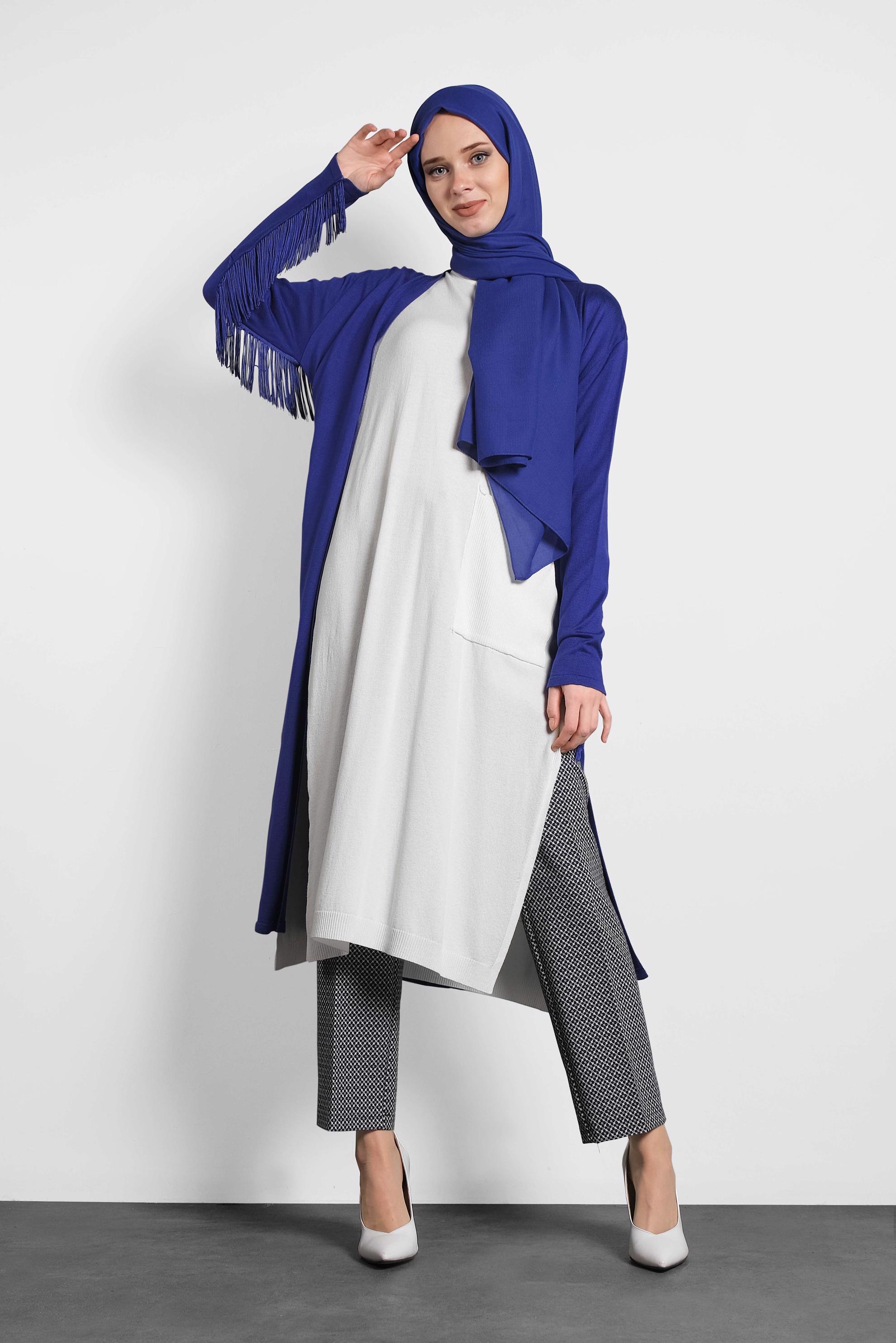 Hijab clothing NAVY BLUE FRINGED KNIT CARDIGAN 40043 