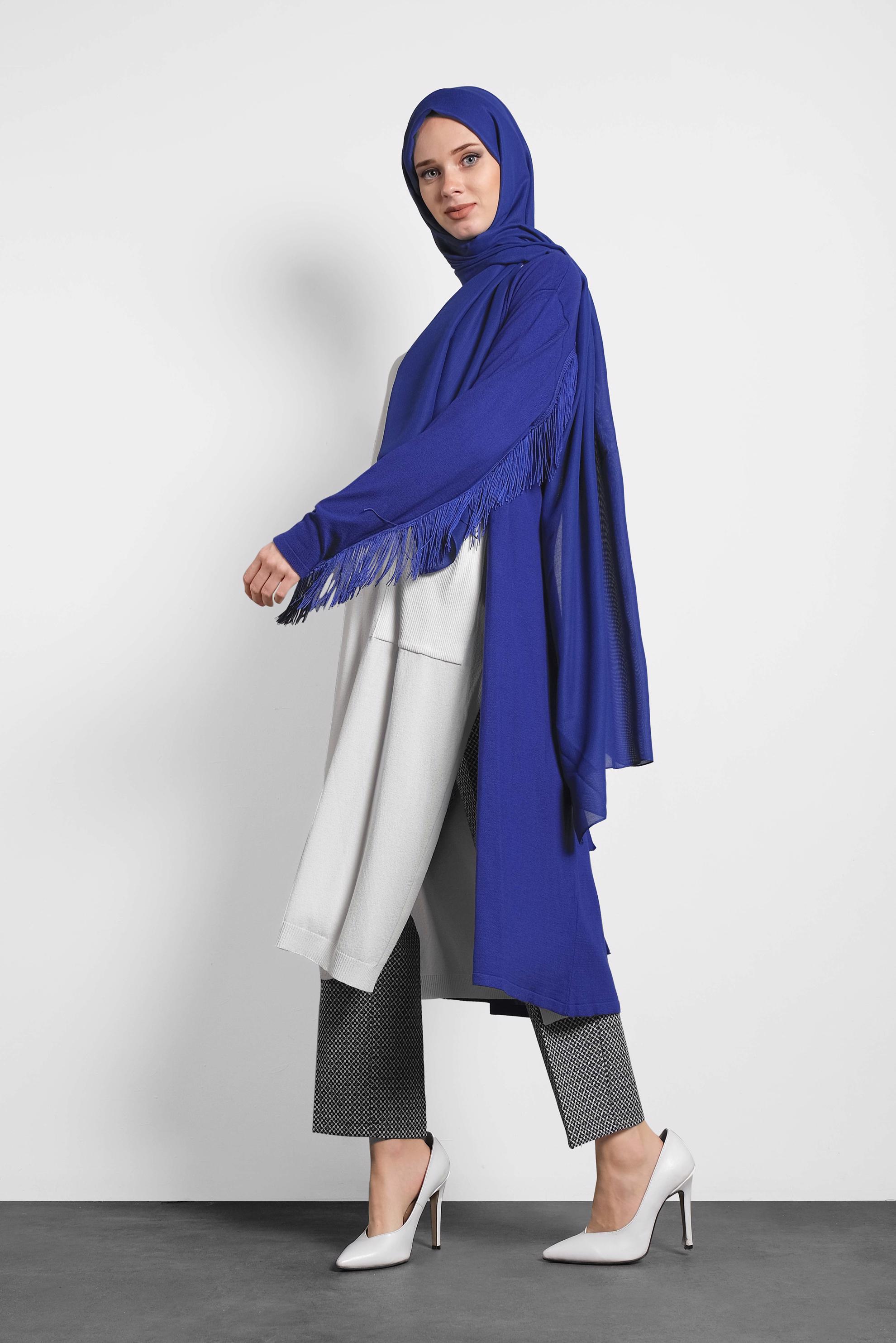 Hijab clothing NAVY BLUE FRINGED KNIT CARDIGAN 40043 