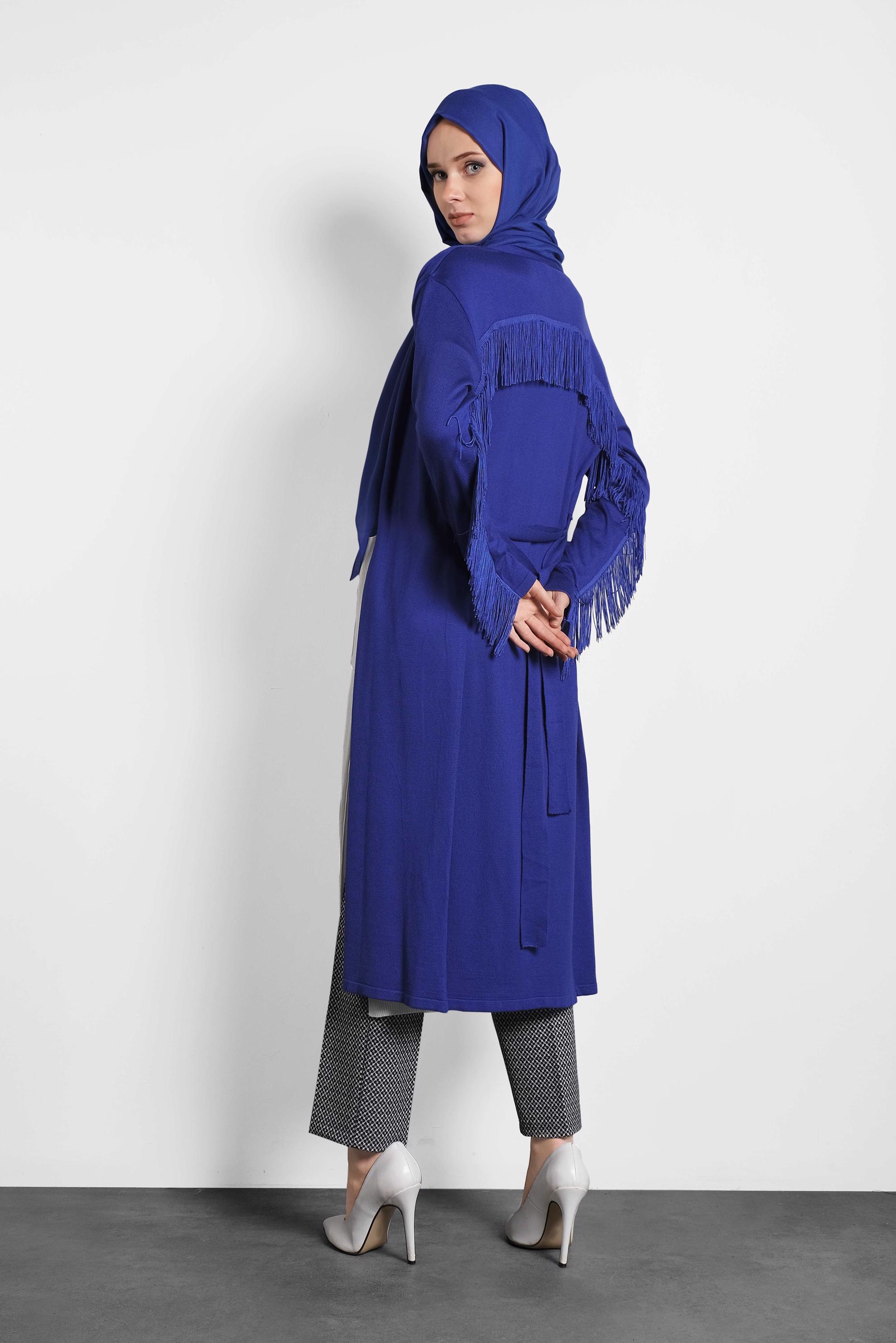 Hijab clothing NAVY BLUE FRINGED KNIT CARDIGAN 40043 